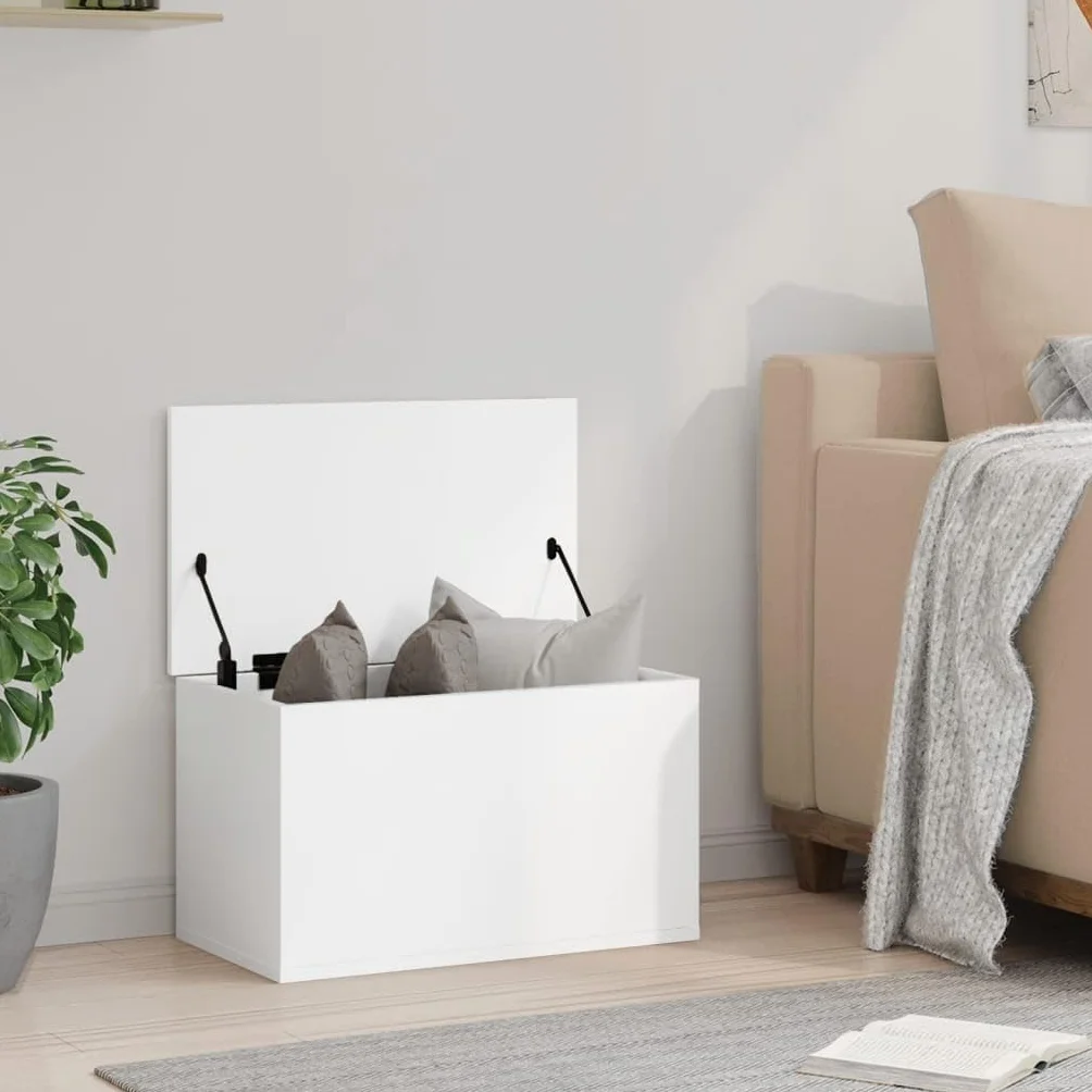 Homgoday Mobili Contenitore Portaoggetti Bianco 60x35x35 cm in Truciolato, Cassapanche e Bauli per Esterni, Contenitore da Giardino, Porta Attrezzi da Giardino, Pouf da Esterno