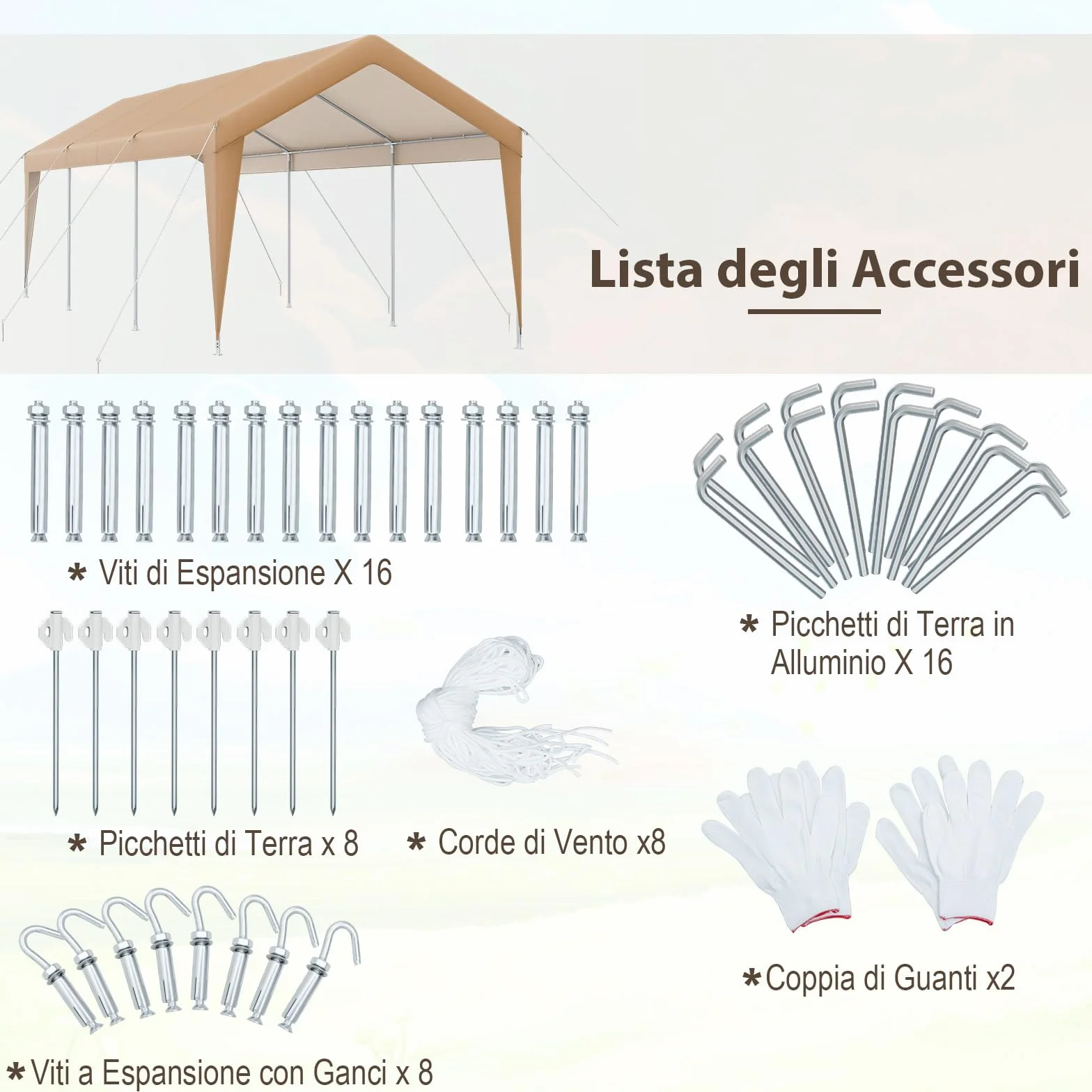 COSTWAY Gazebo Tenda per Posto Auto da Esterno, Tendone Garage per Auto, Carport Tenda Impermeabile in Metallo, 301 x 600 x 285 cm
