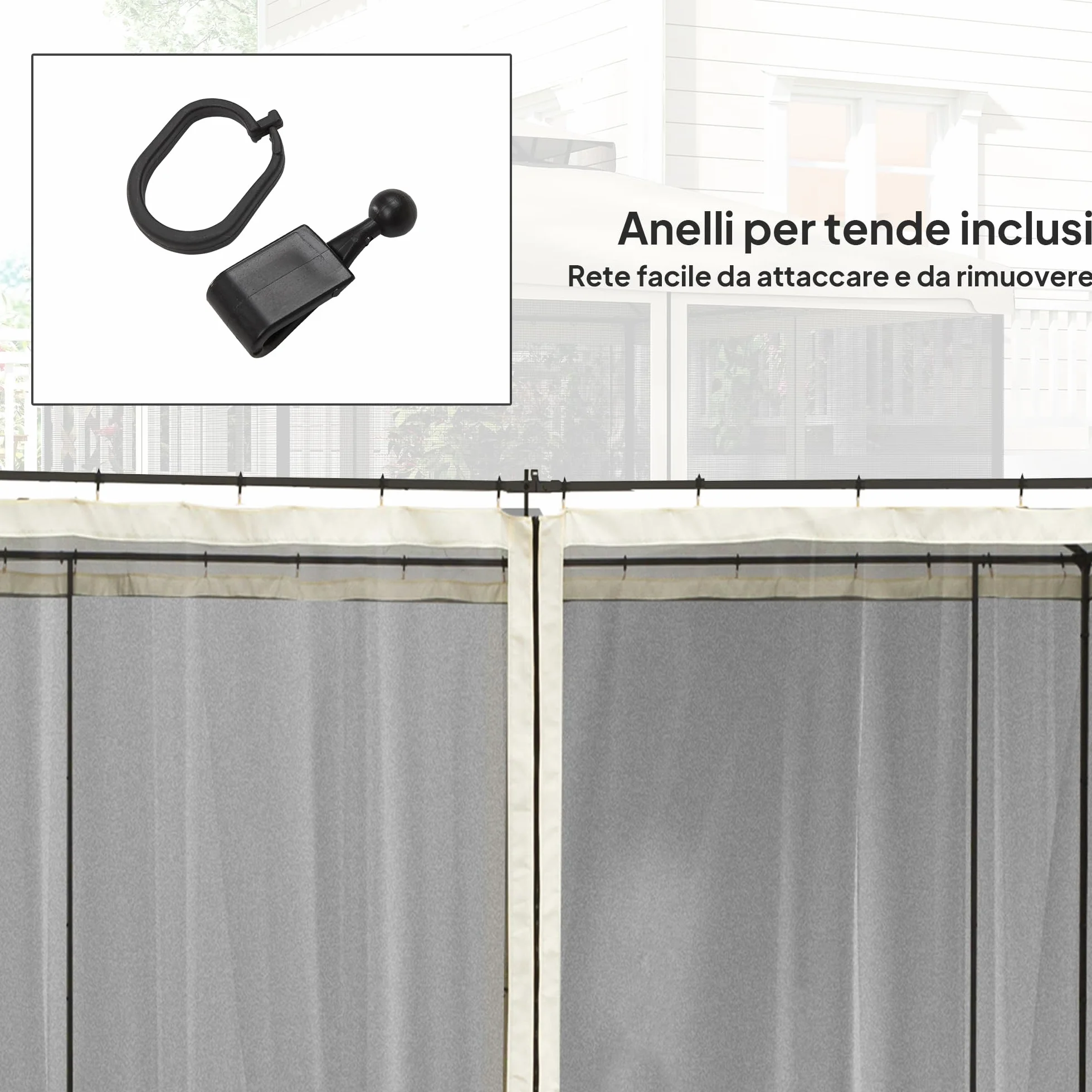 Outsunny Zanzariera per Gazebo, Tende Zanzariera di Ricambio Universale, 302x207cm, Nero, Beige