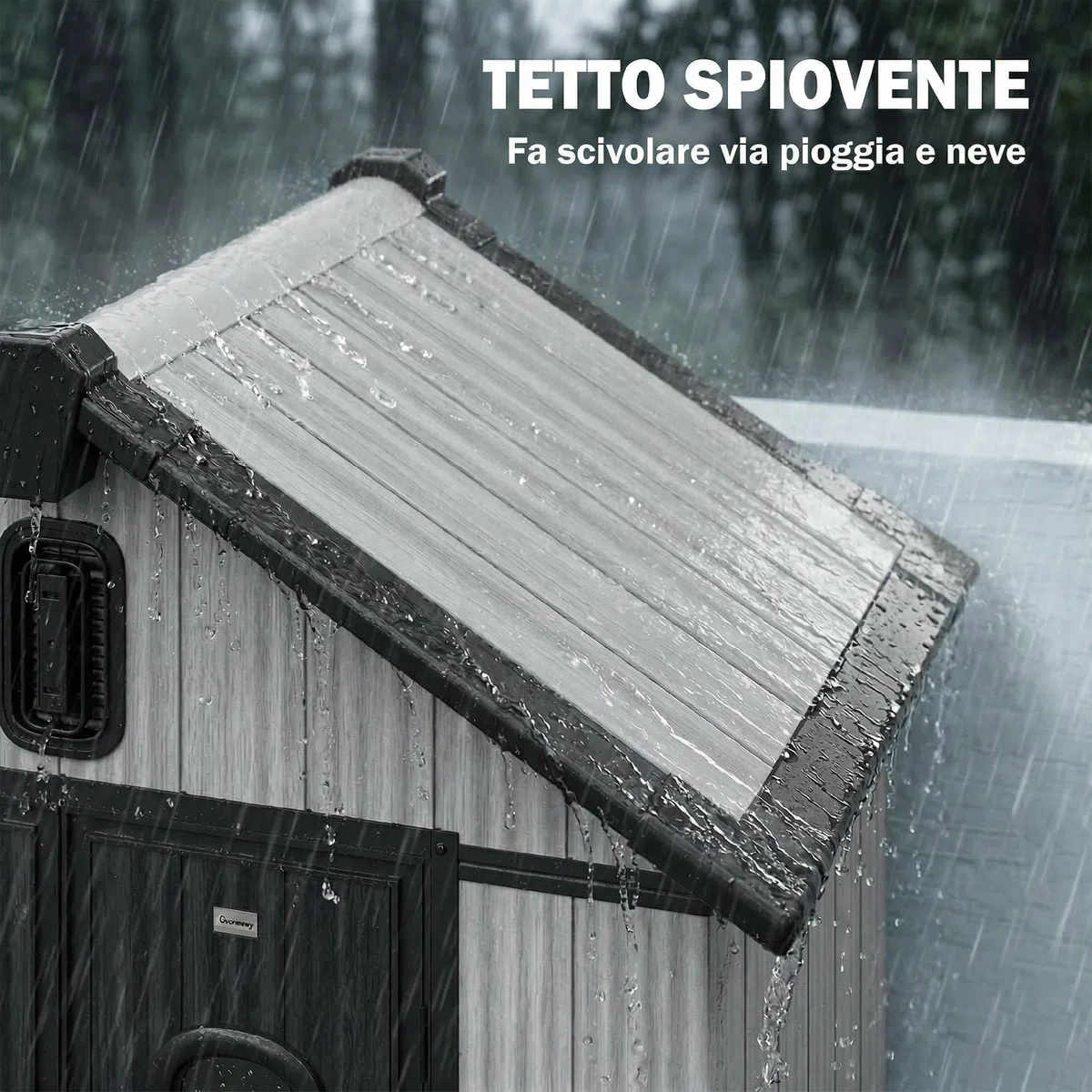 Outsunny Casetta da Giardino 1.3m² in Plastica con Pavimento, Telaio Metallo, Capanno da Giardino Porta Attrezzi con Prese d'Aria, 2 Finestre, Doppia Porta Bloccabile, Tetto Inclinato, Grigio