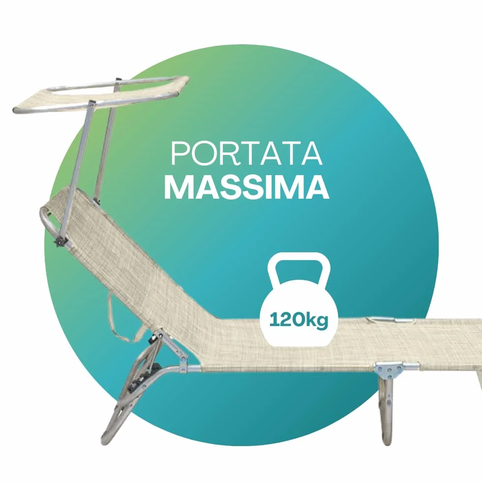 VIRSUS Lettino Prendisole Pieghevole 180x55x90 cm Textilene Metallo Tubolare 18mm Peso Max 120kg Beige
