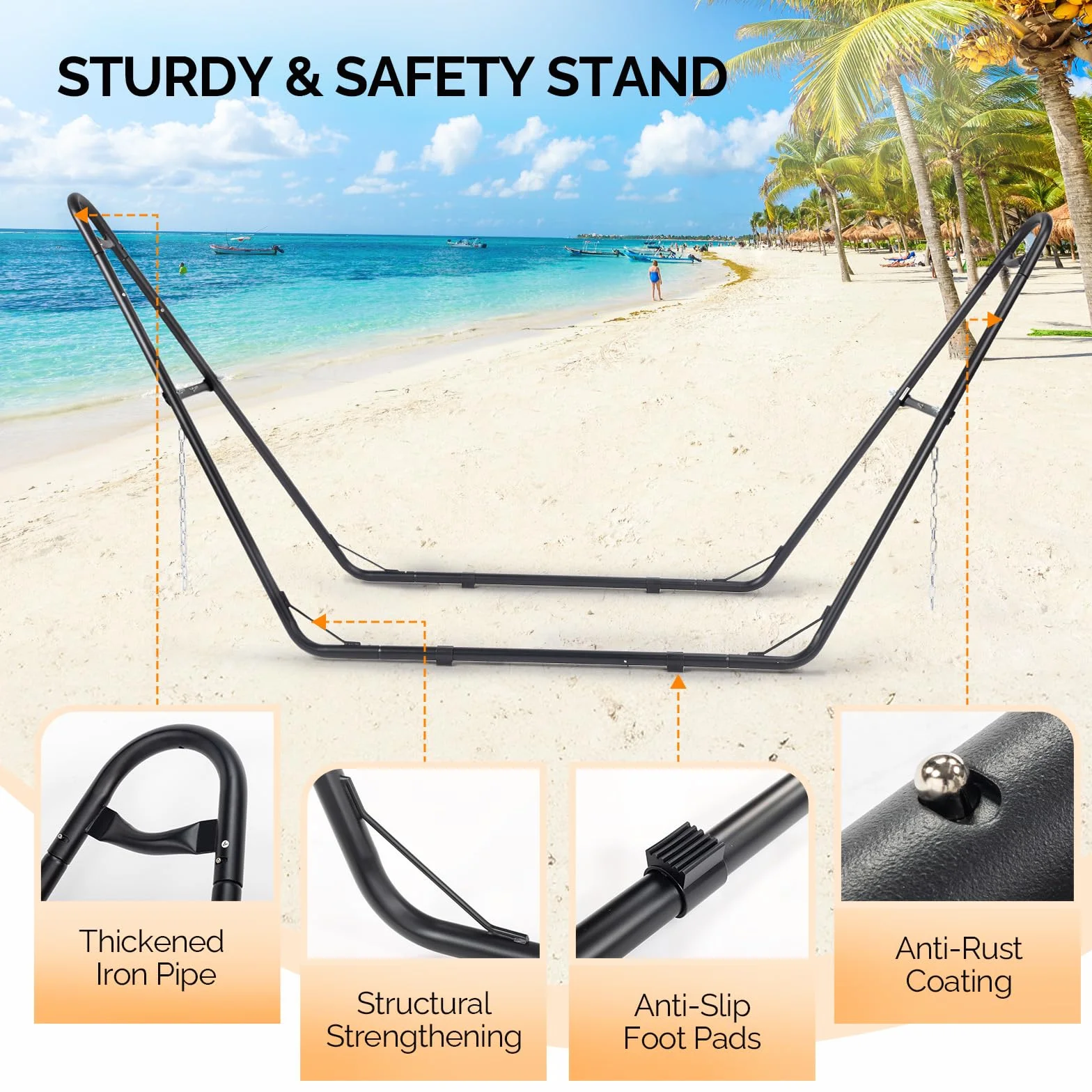 LEADZM Supporto universale per amaca in acciaio, fino a 250 kg, adatto per amaca da 2 a 3 m, resistente alle intemperie, robusto e sicuro, adatto per giardini, balconi e piscine