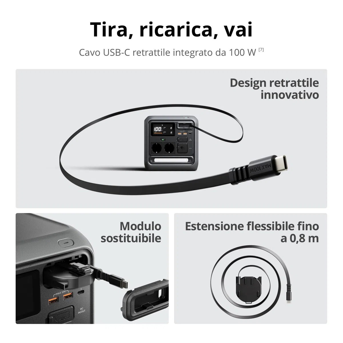DJI Power 1000 Mini stazione di alimentazione portatile, batteria LFP 1008 Wh, dimensioni compatte, potenza max di 1000 W, ricarica da 0% a 80% in 58 minuti, generatore elettrico per casa e campeggio