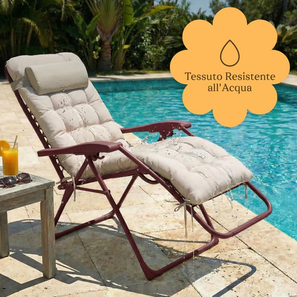 CASABEL Poltrona Relax Gravità Zero Pieghevole con Cuscino, 2 Poltrone Reclinabili Regolabili per Giardino, Balcone o Campeggio con Struttura Acciaio e Tessuto Textilene resistente, Terracotta
