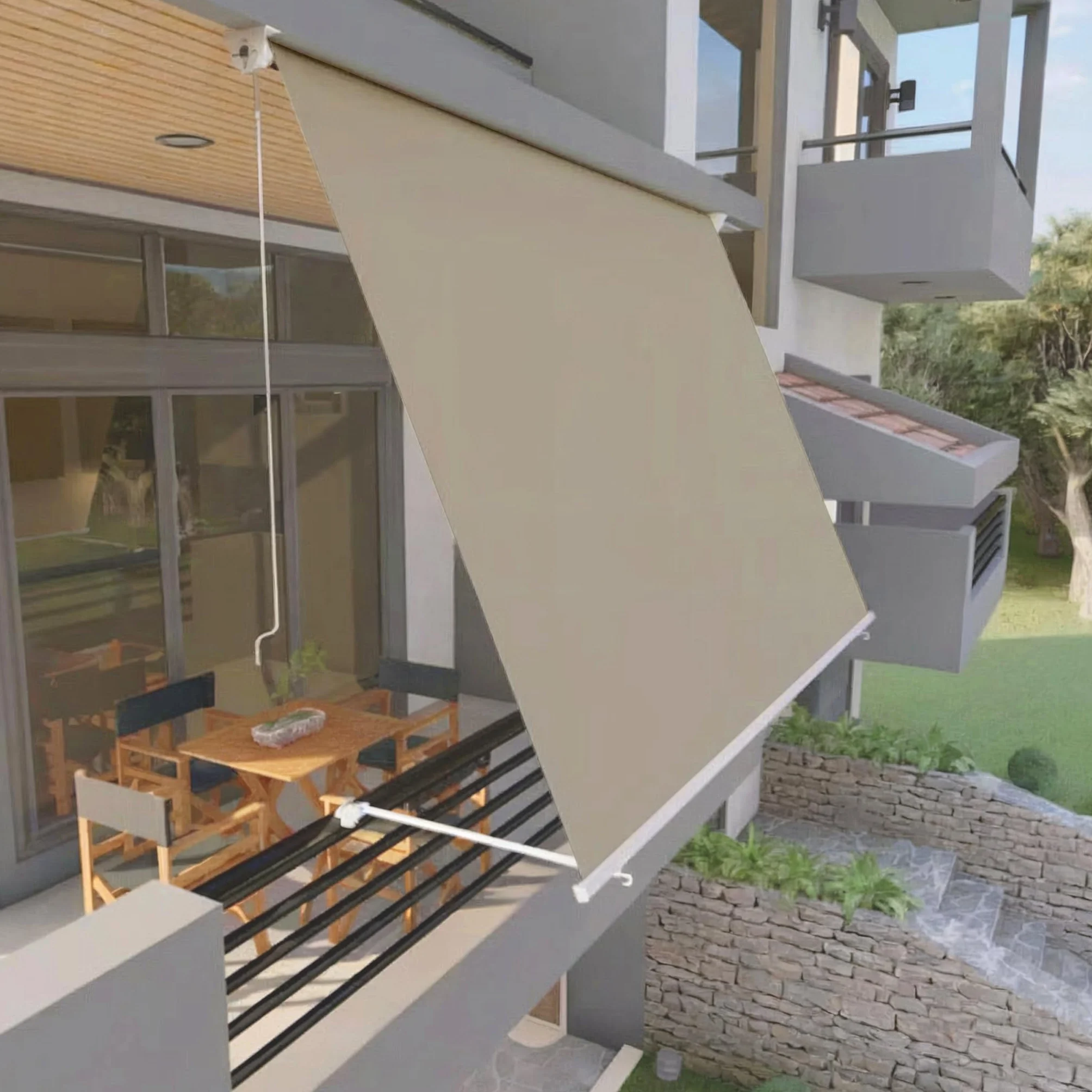 Aeffe Tenda da Sole a Caduta 300 x 250 cm Avvolgibile Estensibile Struttura Alluminio Tessuto 280gr/mq Beige