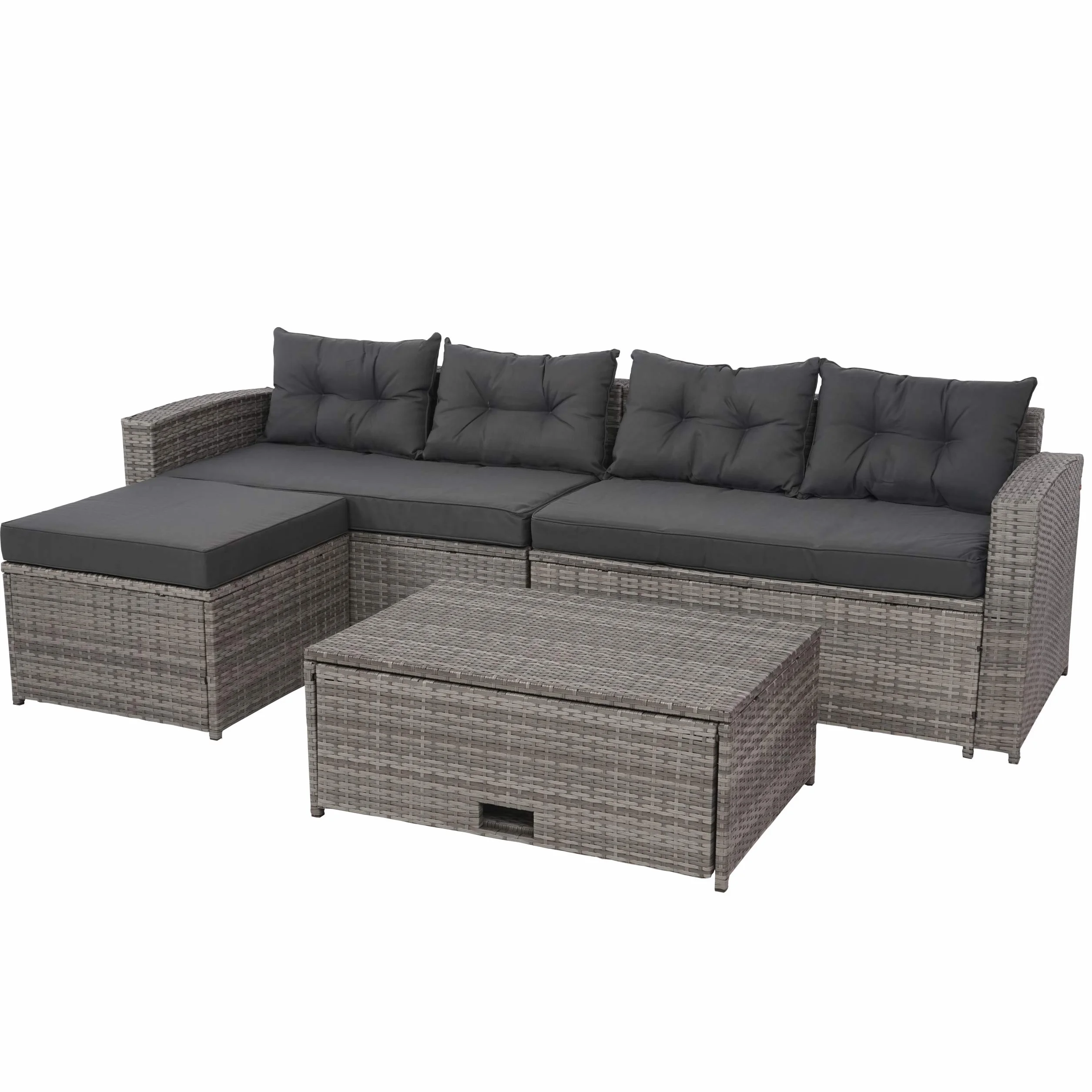 Mendler Set salotto giardino esterno salottino HWC-J34 polyrattan grigio con cuscini grigio scuro
