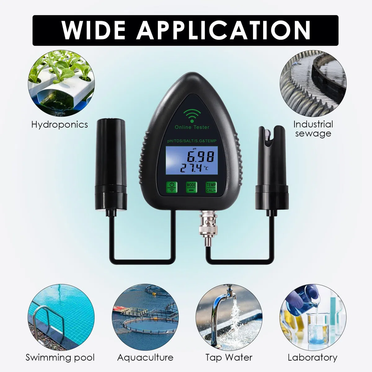 Monitor Di pH Online App Con Wifi, Tester Qualità Dell'Acqua TDS/Sale/S.G/Temperatura/Misuratore Di pH, Per Acquario Idroponica Piscina