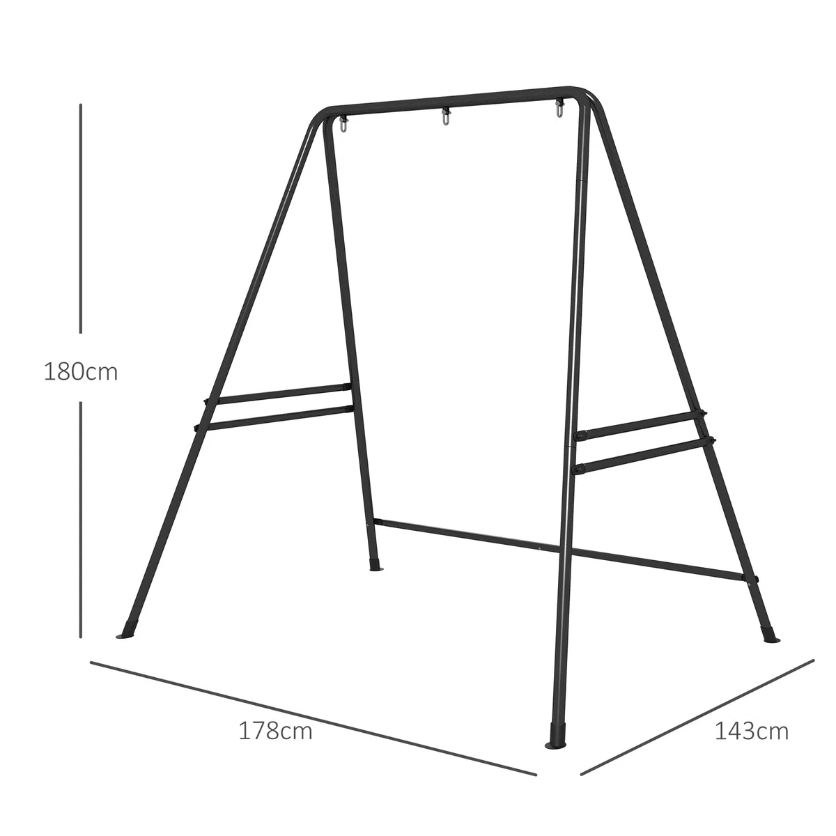 Outsunny Supporto per Amaca e Sedia a Dondolo/a Uovo, Sostegno Amaca in Acciaio con Gambe ad A e Agganci, Facile da Montare, per Esterno ed Interno, 178x143x180 cm, Nero