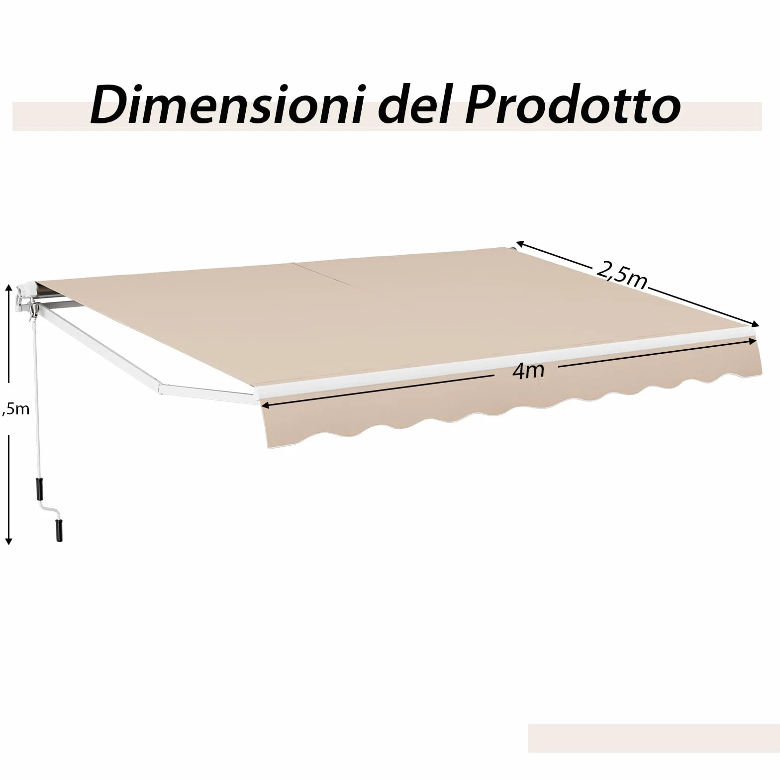 RELAX4LIFE Tenda da Sole 400x250cm Alluminio Angolazione Regolabile 5°-35° Impermeabile Balcone BEIGE