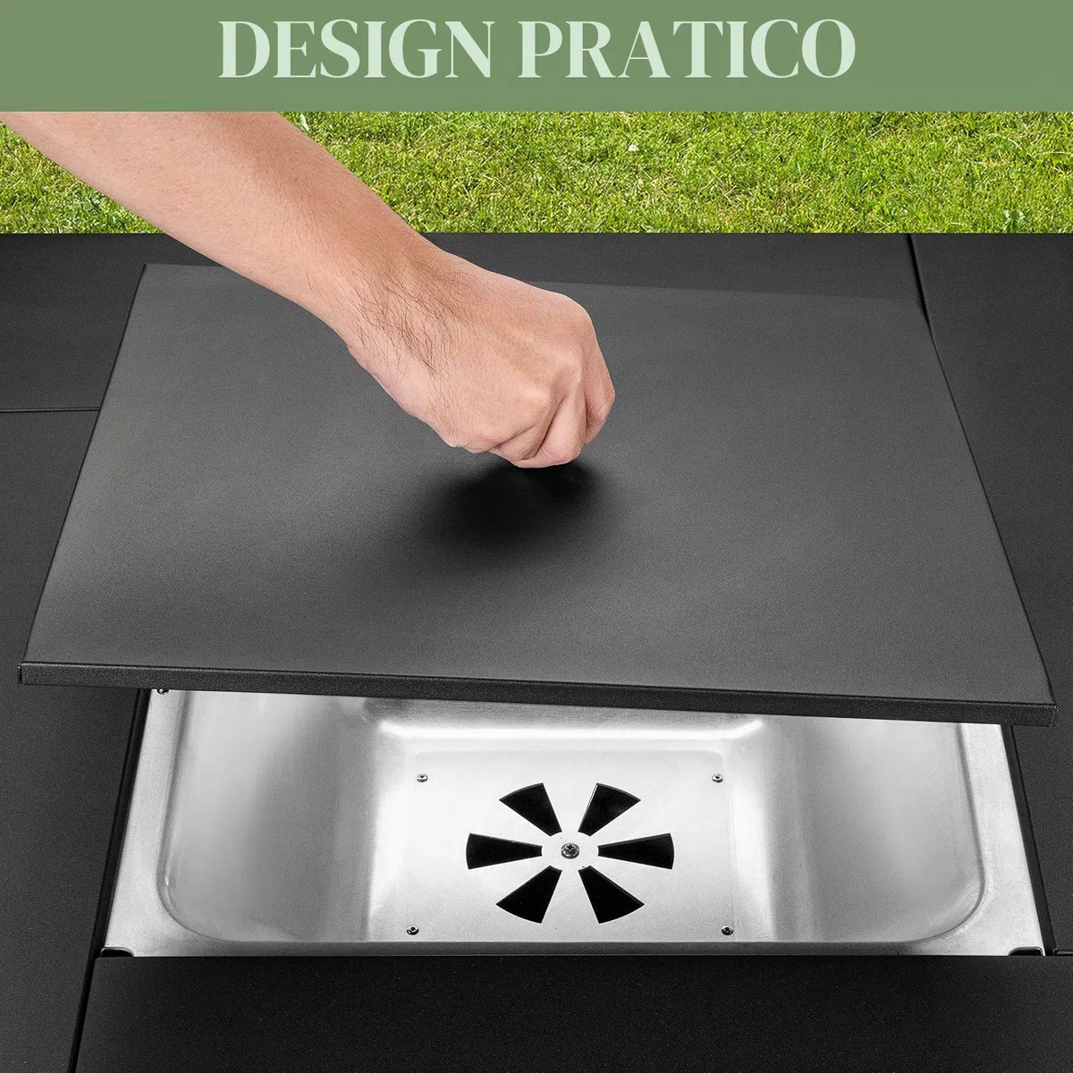 Ambiente Cube Tavolino da Fuoco a Carbone con Griglia per Barbecue Trasformabile in Tavolo da Giardino