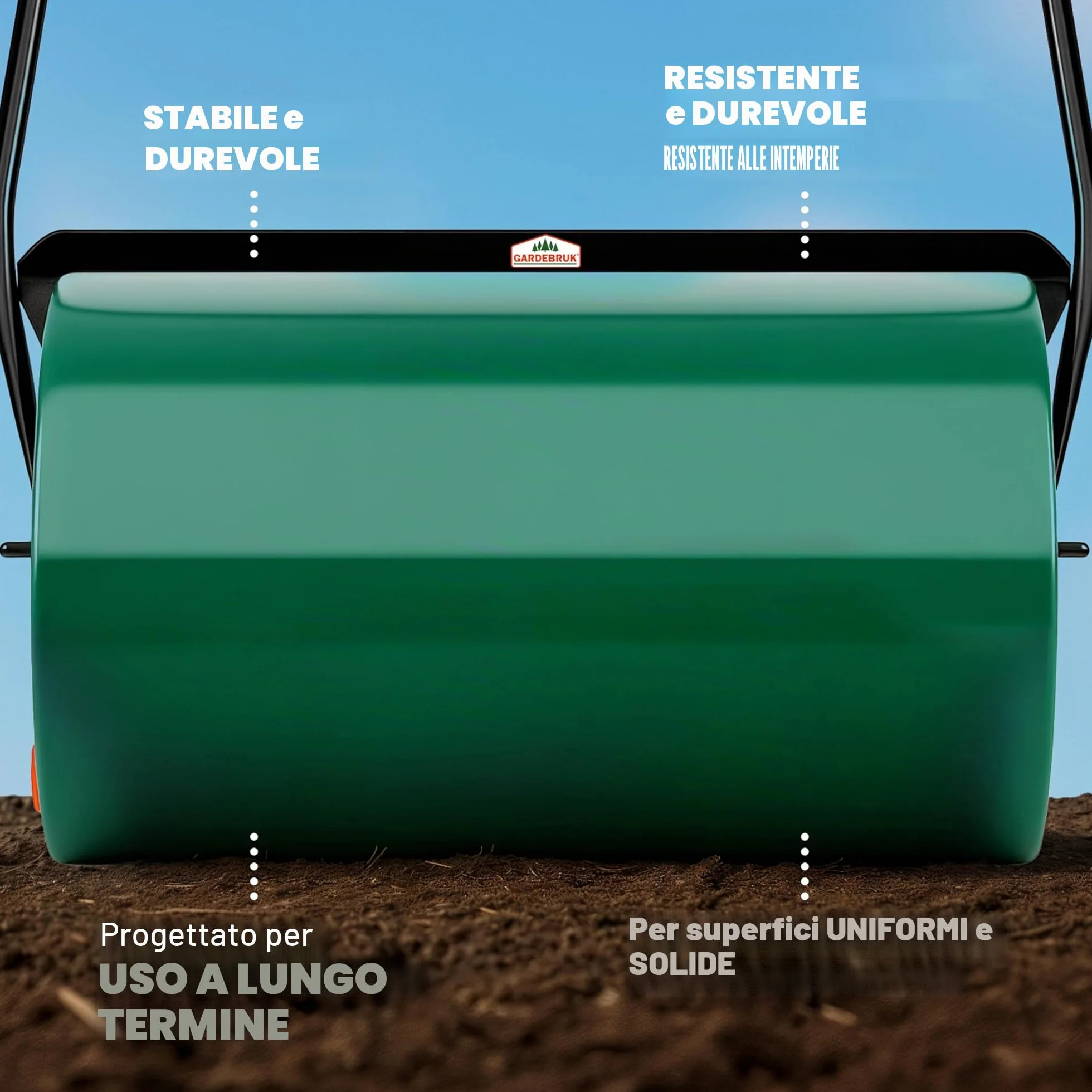 Gardebruk Rullo da Giardino 60 cm Ø32 Capacità 50 L Apertura Laterale Livellare Prato
