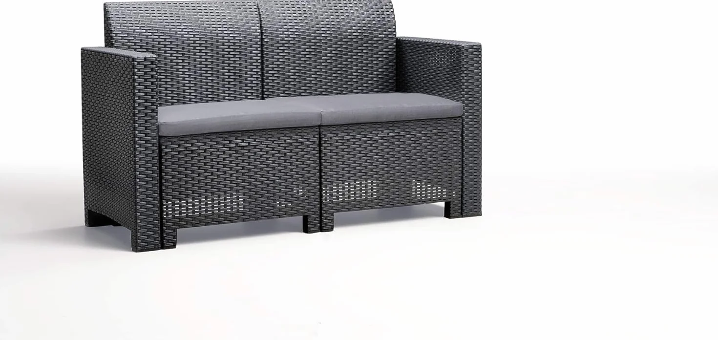 Generico Bica - Salottino Lounge da Giardino in Polipropilene – Set 4 Pezzi con Tavolino Contenitore e Cuscini – Eleganza e Comfort per i Tuoi Spazi Esterni