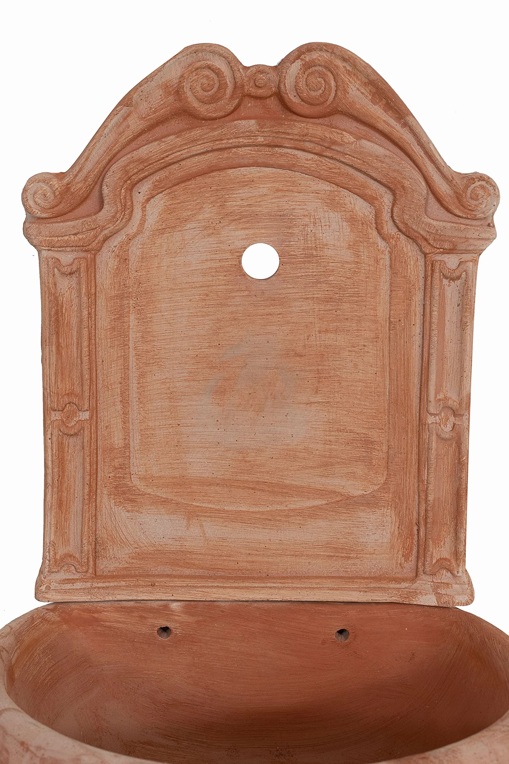 Biscottini Fontana da Giardino Esterno 45x36x64 cm - Fontana da Parete in Terracotta Fatta a Mano - Fontanella da Giardino - Fontane da Muro - Lavabo Decorativo in Terracotta con Vasca e Schienale