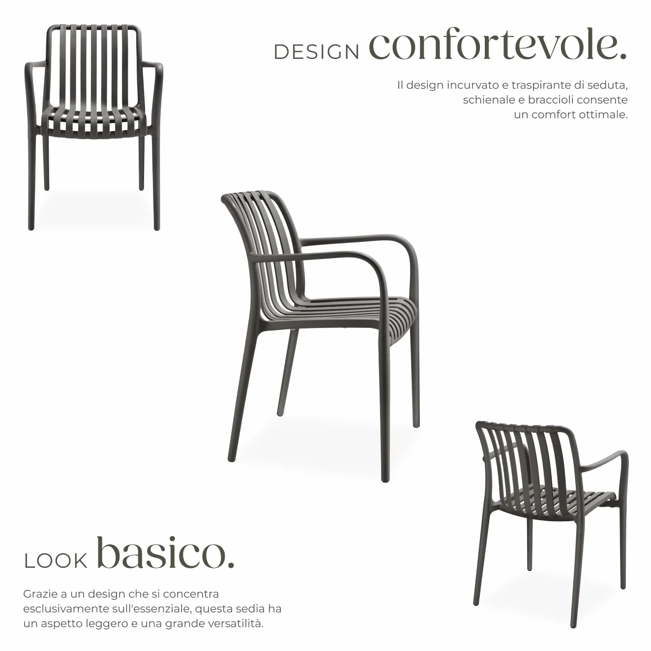 Tectake Set da 4 Sedie da Giardino Impilabili in Polipropilene per Esterno, Terrazzo, Antracite