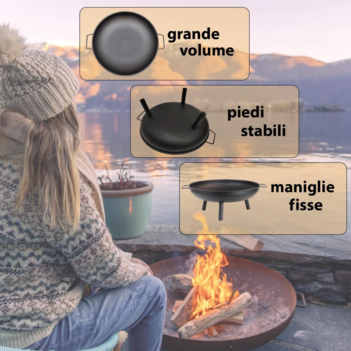 Montafox Braciere da giardino Ø 58 cm metallo esterno ciotola del fuoco riscaldamento terrazza campeggio