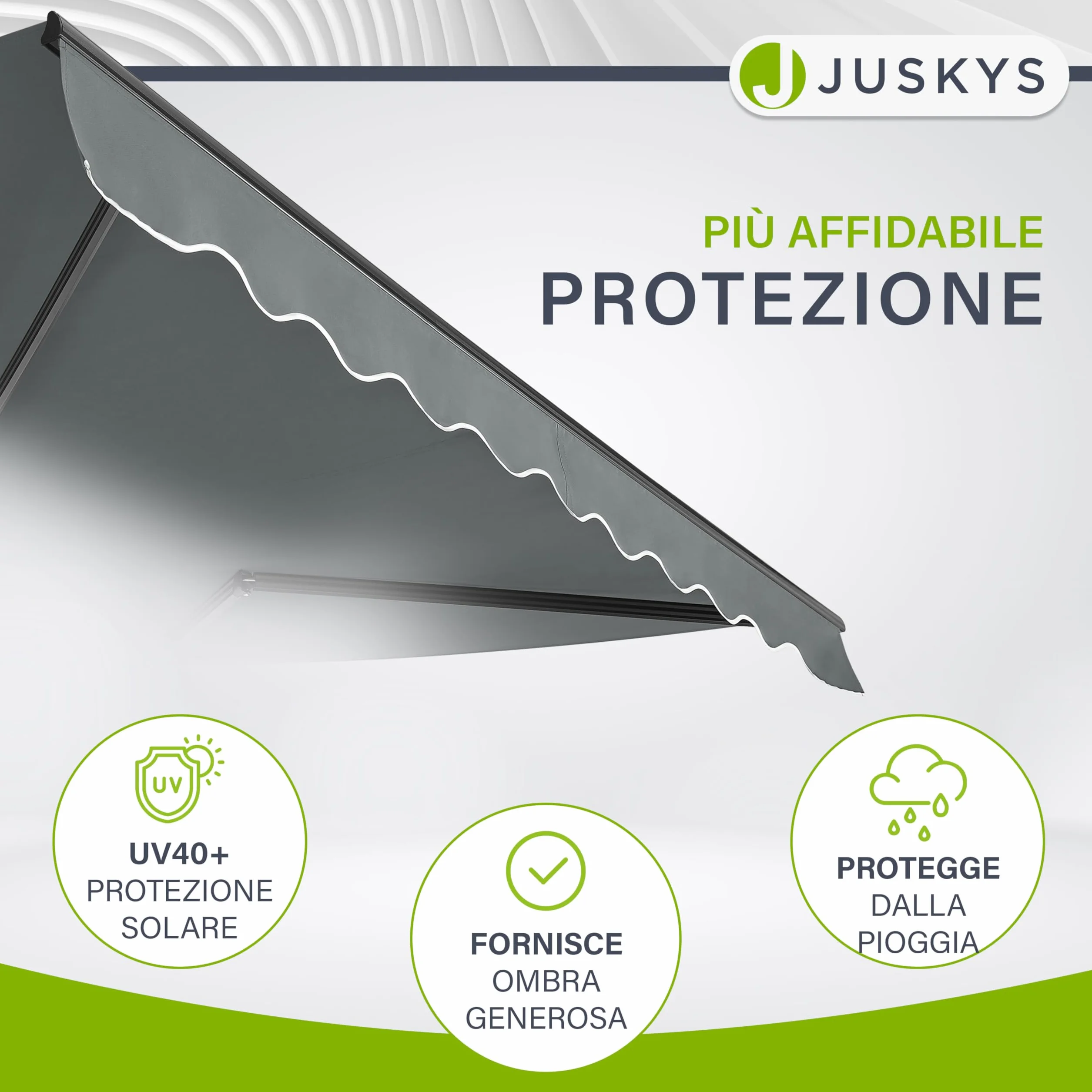 Juskys Tenda a Bracci Estensibili 400x300 cm UV40+ Impermeabile con Manovella Regolabile Grigio