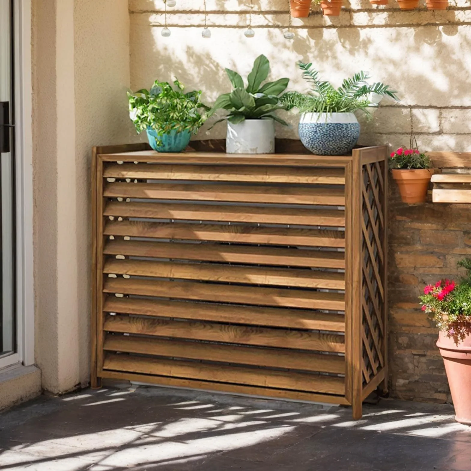 Copri Condizionatore Da Esterno Legno Anti-Corrosione Impermeabile Protezione Solare Portavaso Da Balcone 110x50x85cm