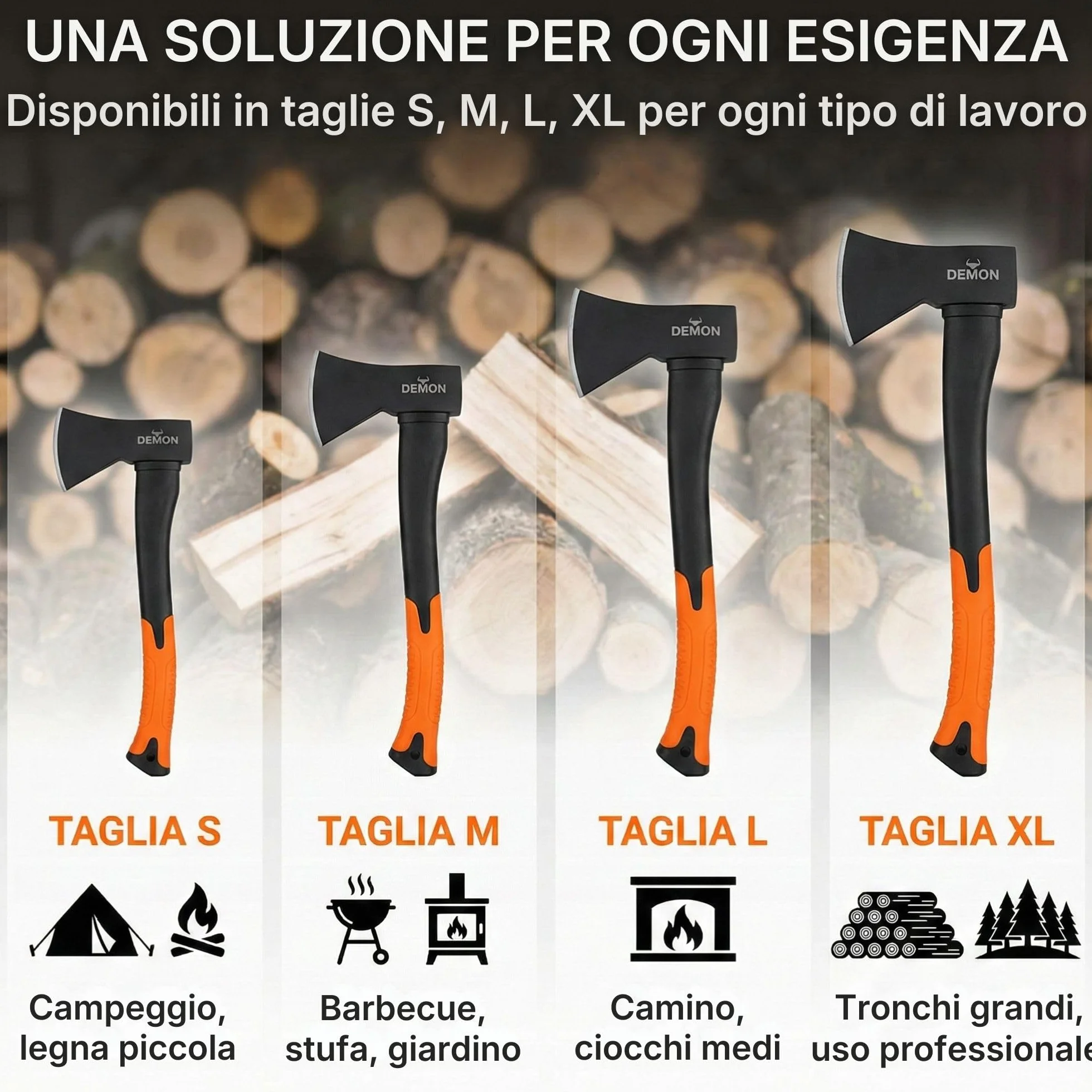 Ascia Spaccalegna Professionale 1250g 60,5 cm Accetta con Impugnatura Thermoplastic Antiscivolo Custodia