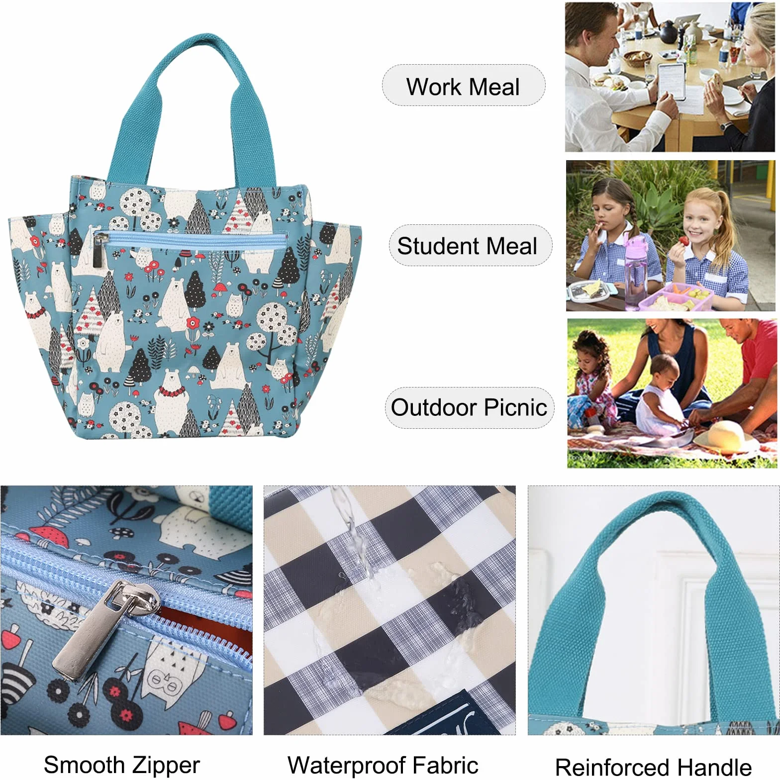 FANDARE Borsa Porta Pranzo Borsa da Picnic da Donna per Ufficio Lavoro Scuola Viaggi(Gatto)
