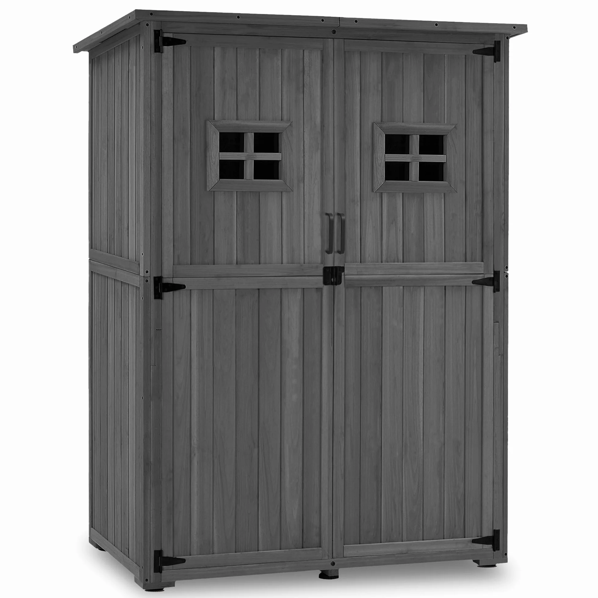 M MCombo armadio da giardino in legno, casetta da giardino piccola resistente alle intemperie, casetta per attrezzi da esterno, per area esterna balcone terrazza, 59×127×168 cm, 0912 (Grigio)