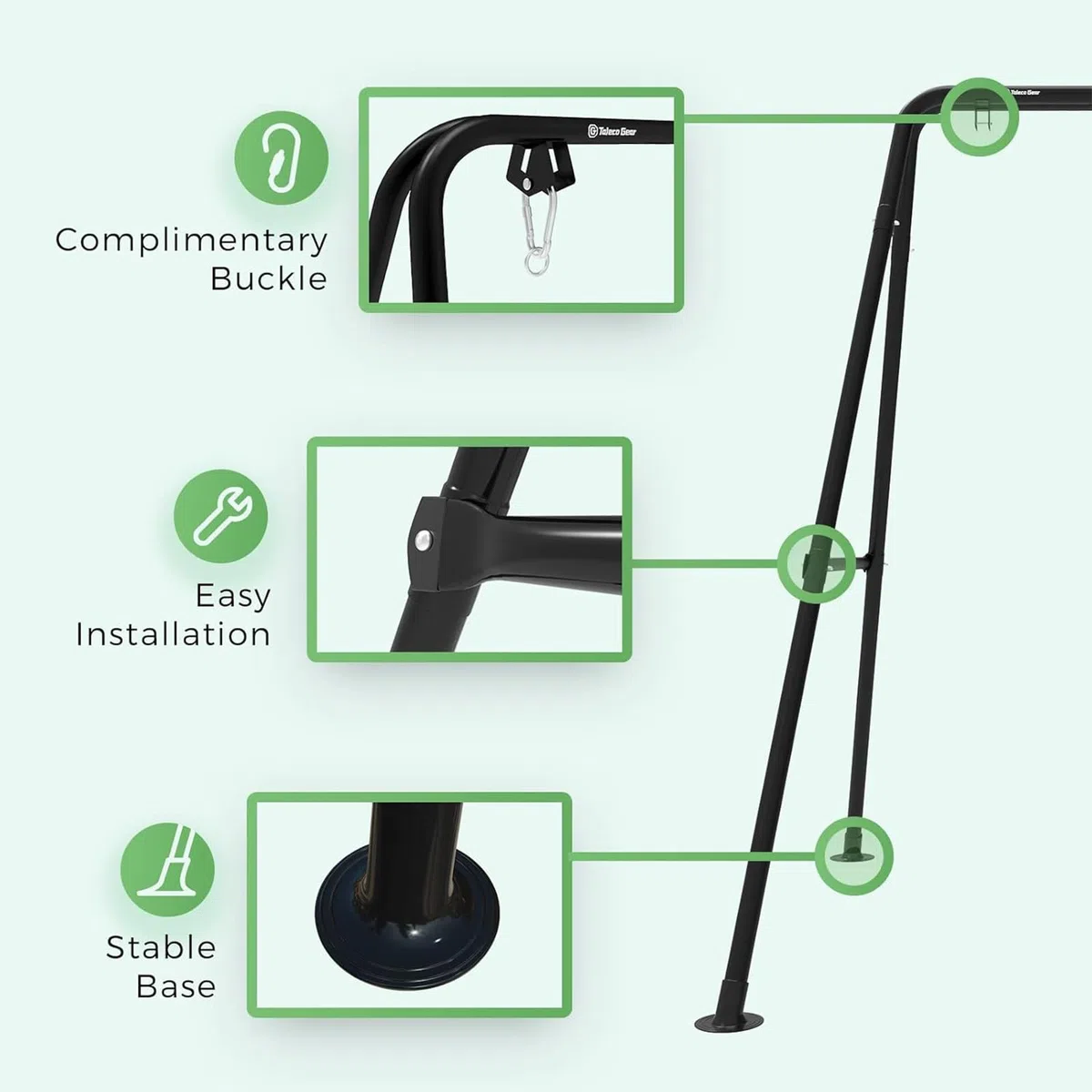 Supporto per amaca, portata massima 149,7 kg, per esterni o interni, con supporto (nero)