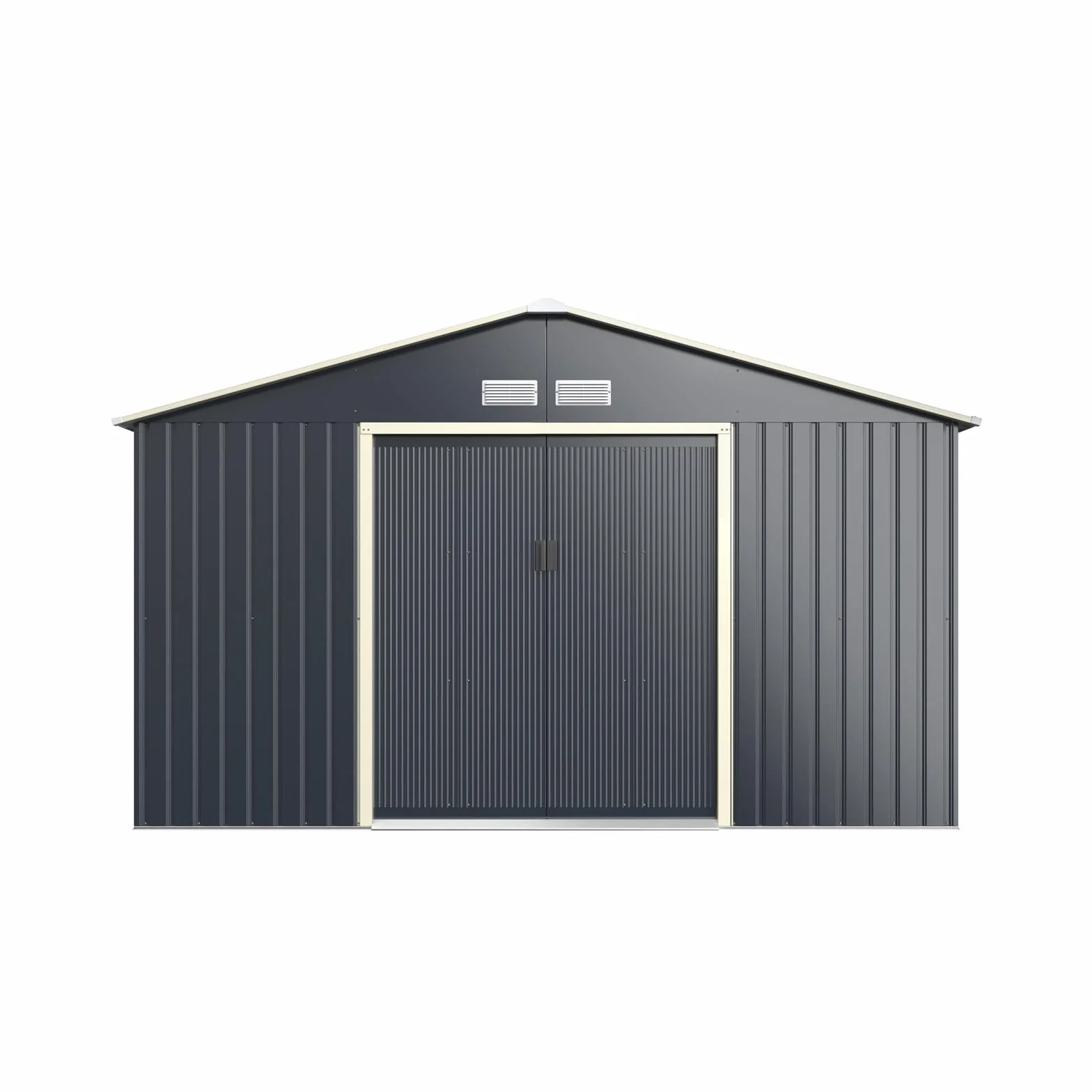 RELAX4LIFE Casetta da Giardino 340 x 319 x 210 cm (10,19 m²), Acciaio Zincato, 4 Prese d'Aria, Porta 117x162 cm, Tetto Inclinato, Porte Scorrevoli, Expandibile, Grigio