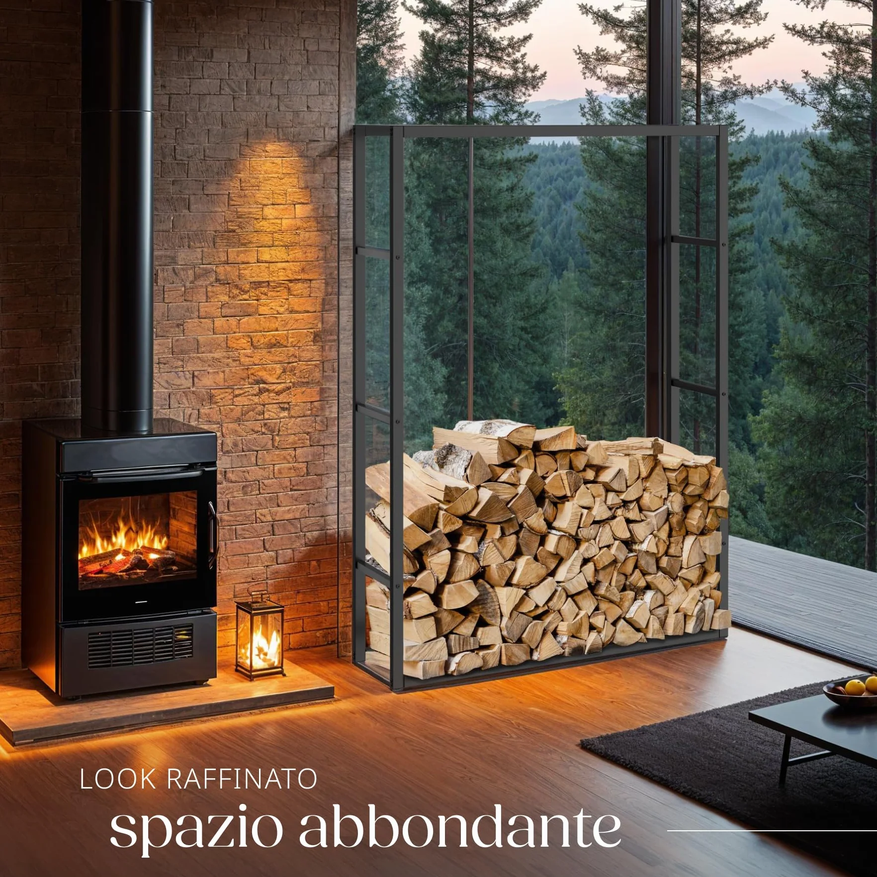 Tectake Scaffalatura Porta Legna Acciaio Verniciato Polvere 100,5x25x150 cm Nero