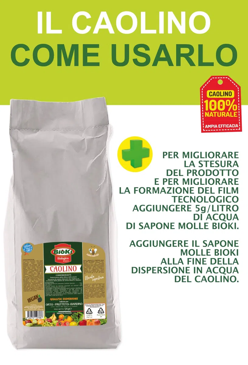 Caolino per agricoltura polvere di roccia sacco 8 kg - corroborante difese naturali piante