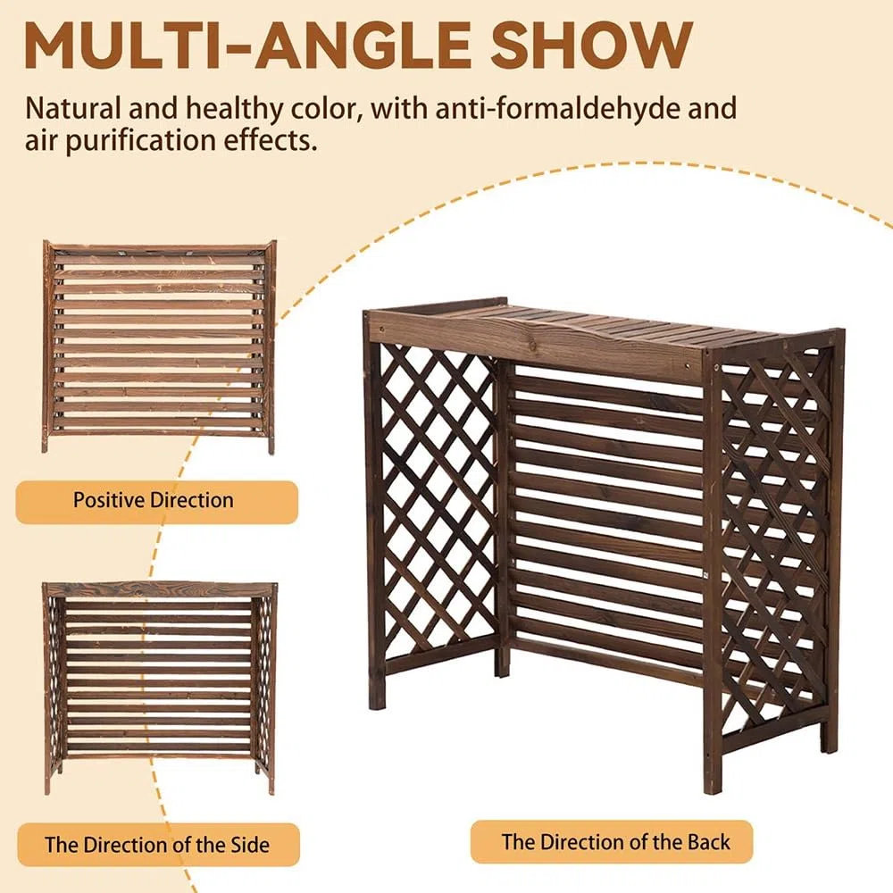 Copertura Condizionatore Esterno in Legno Massiccio, Copertura per Climatizzatore Tenda per Privacy Cornice Decorativa per Piante da Esterno per Giardino E Balcone(Small(85x35x75cm))