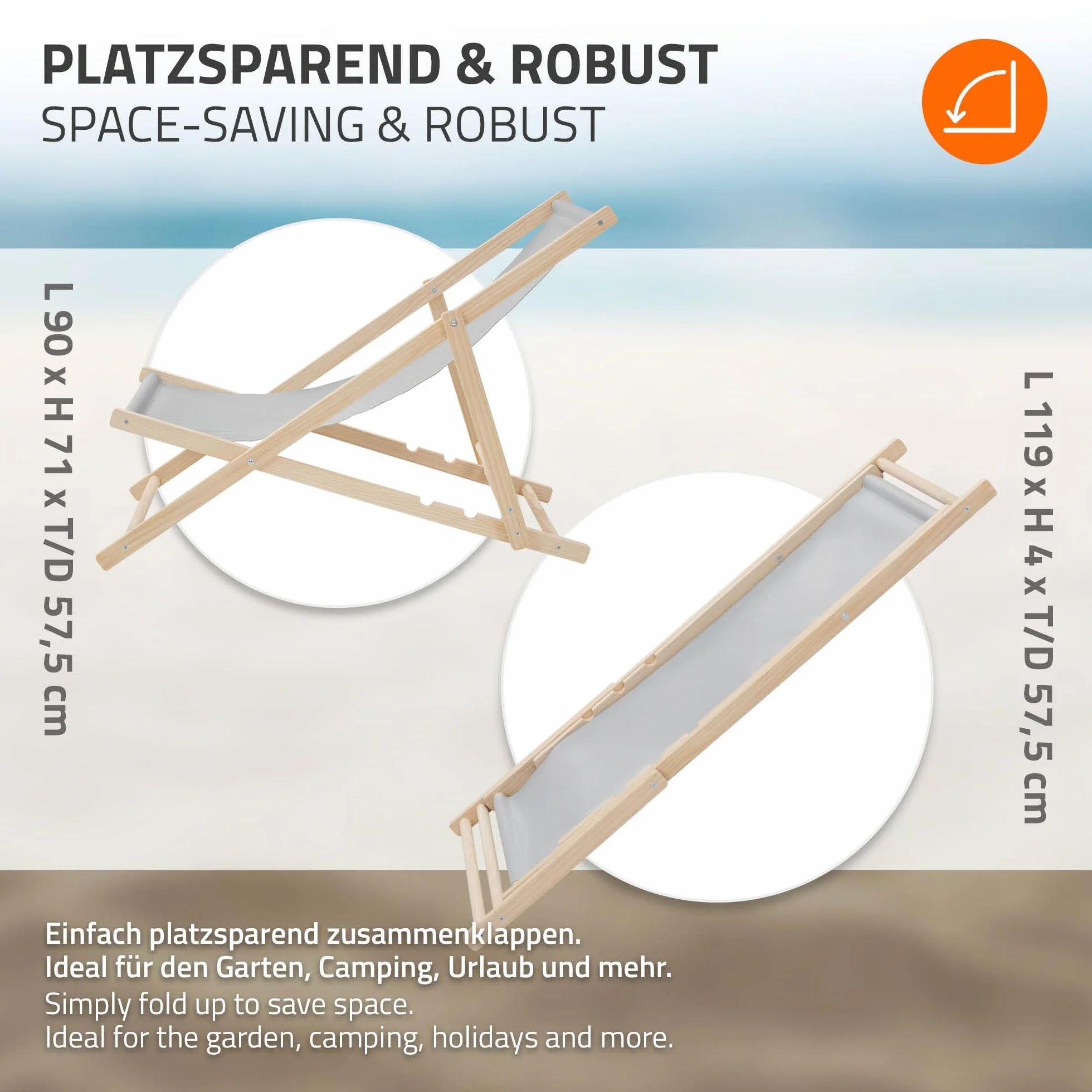 ECD Germany 10x Sedie a Sdraio Pieghevole in Legno con Tessuto Traspirante Grigio Chiaro Schienale Reclinabile in 3 Posizioni, Lettino Relax con Portata 120 kg per Spiaggia, Giardino e Terrazza