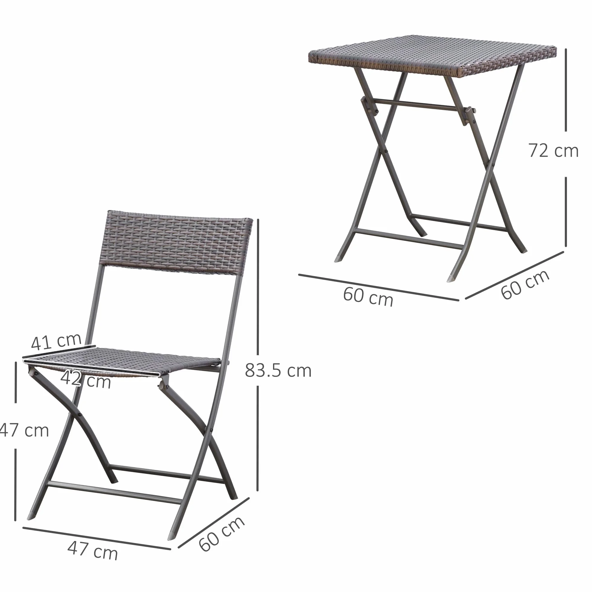 Outsunny Set da Giardino Pieghevole 3 Pezzi Rattan PE Metallo, 2 Sedie e Tavolino da Caffè, Protezione UV, Nero