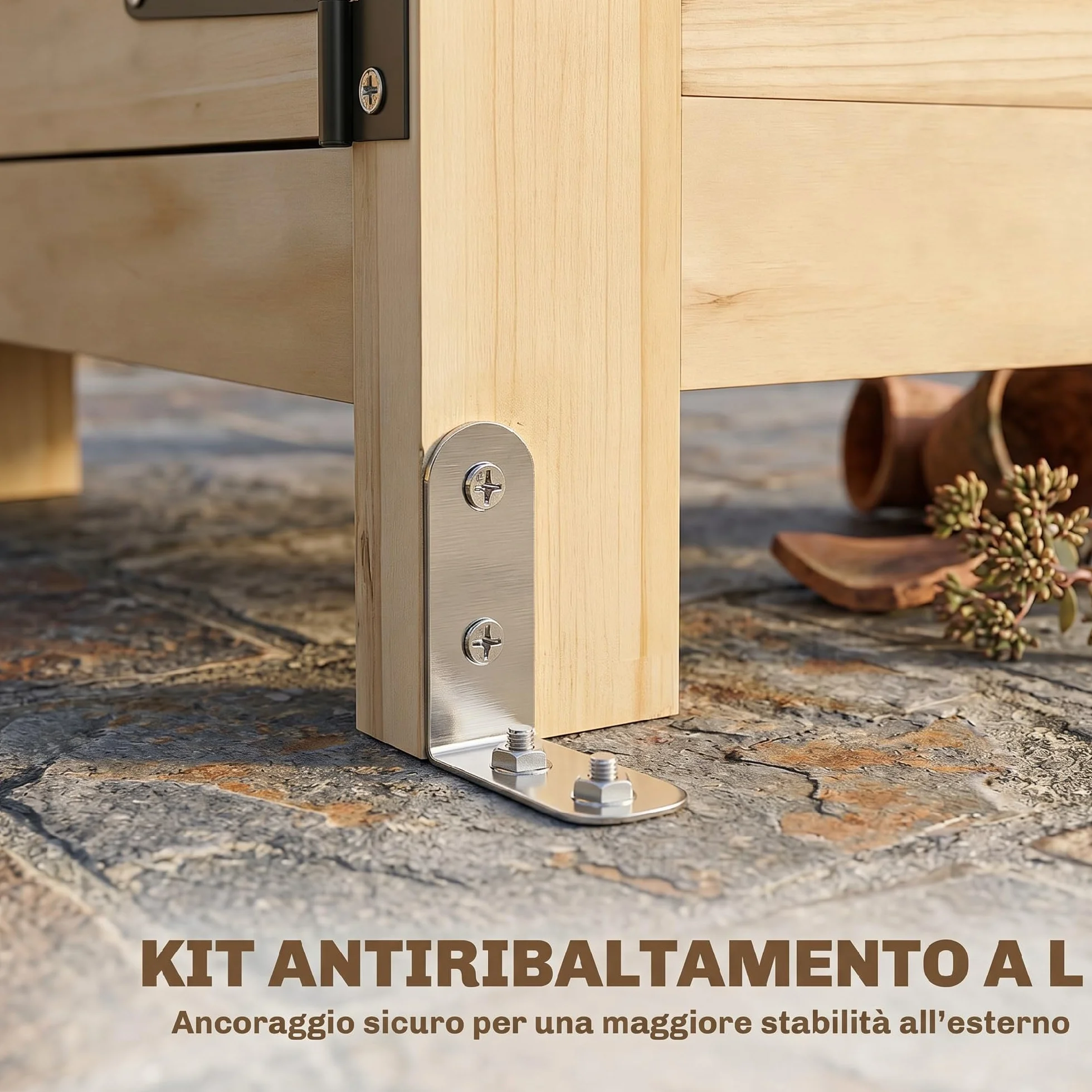 Outsunny Armadio da Giardino in Legno di Abete con Ante Ventilate e Kit Antiribaltamento, Casetta Porta Attrezzi da Esterno con Ripiani Rimovibili e Tetto Inclinato in Asfalto, Colore Legno