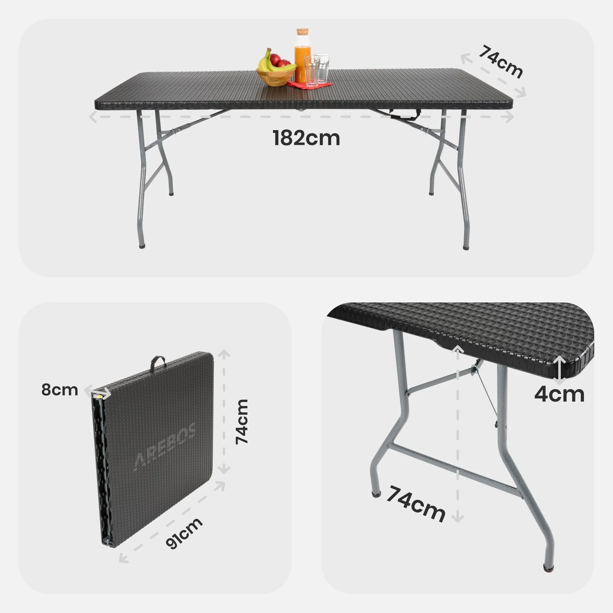 AREBOS Set tavolo pieghevole da campeggio con 2 panche | Set tavolo da giardino effetto rattan per 8 persone | Resistente UV e intemperie | Struttura in acciaio stabile | Facile da trasportare