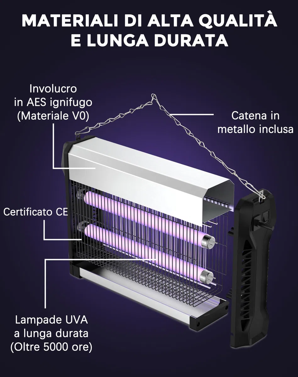 Zanzariera Elettrica 20W, Lampada Antizanzare con Griglia 2500V, Copertura 100㎡, Ammazza Insetti Professionale Silenzioso, Ignifugo V0, per Interni, Casa, Cucina, Ufficio e Camera da Letto