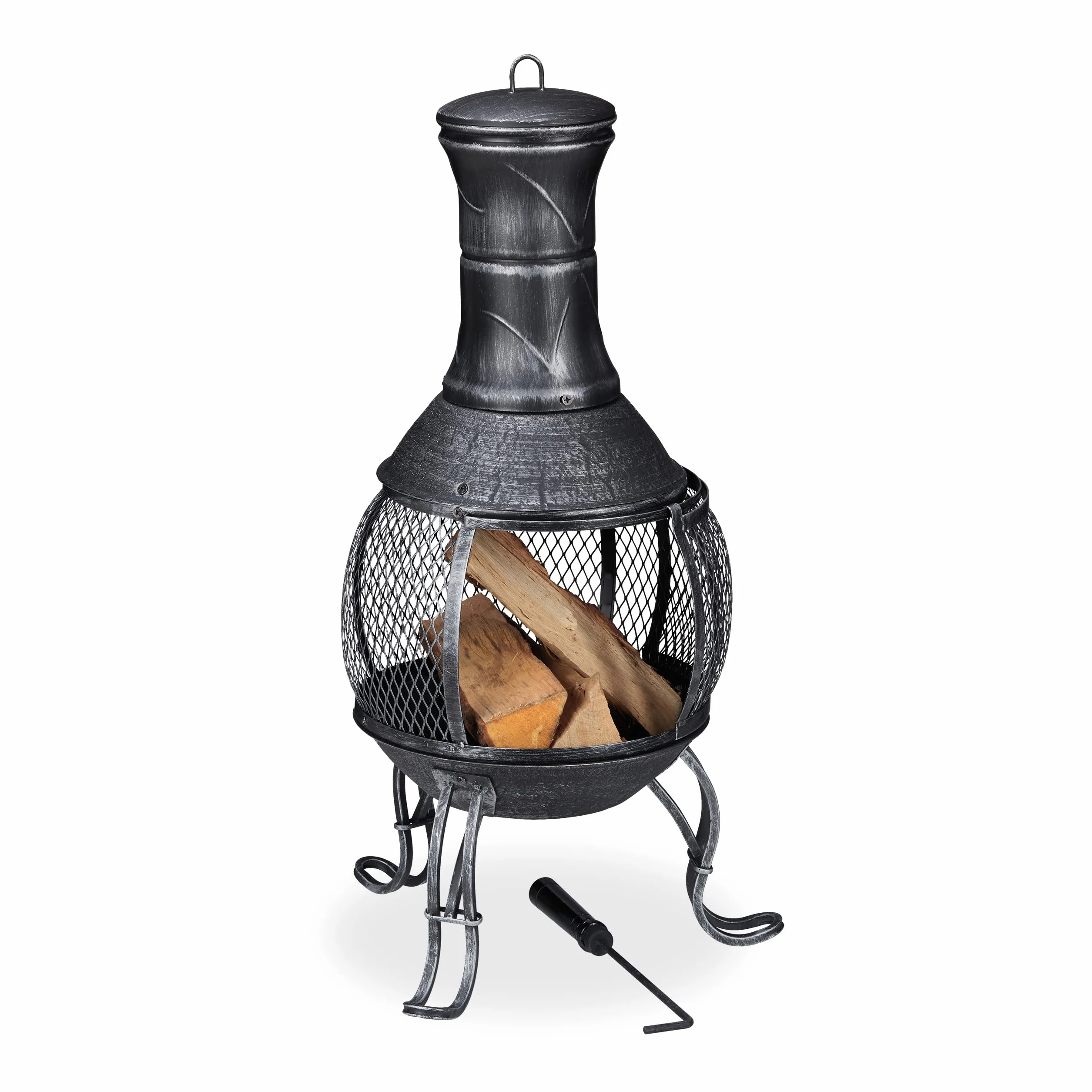 Forno Azteco Relaxdays Camino da Giardino HLP 88x42x42 Acciaio Argentato con Griglia Parascintille e Coperchio