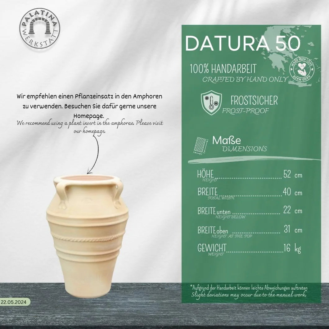 Palatina Werkstatt Esclusiva anfora in terracotta, 50 cm, 100% fatto a mano, bellezza inconfondibile per il vostro giardino e interni