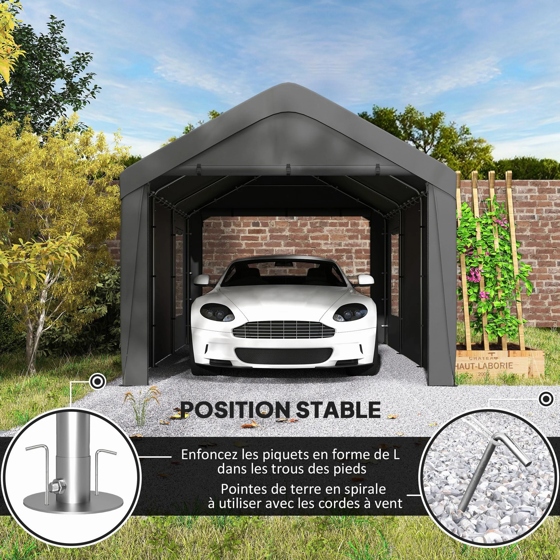 Outsunny Tenda da garage per auto coperto, 3 x 6 m, tenda per esterni con pareti laterali rimovibili e ante scorrevoli, 4 finestre