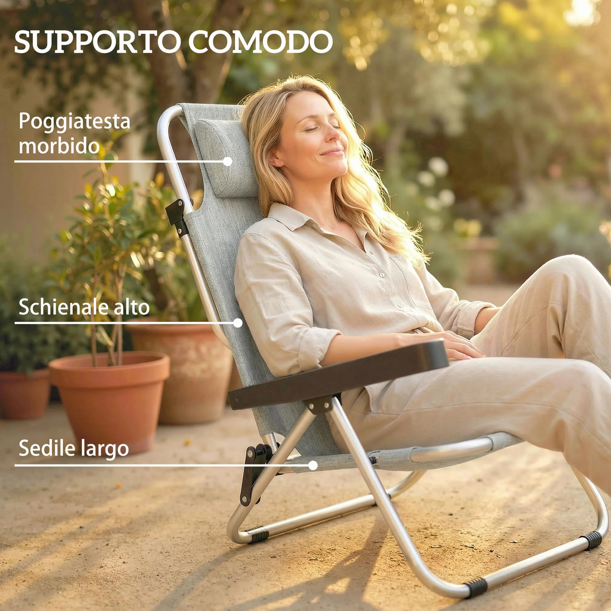 Outsunny Set di 2 Sdraio da Giardino Pieghevole e Reclinabile a 4 Posizioni, Sedia Sdraio da Esterno in Texteline con Telaio in Alluminio e Poggiatesta, Leggera per Giardino Piscina Spiaggia, Grigio