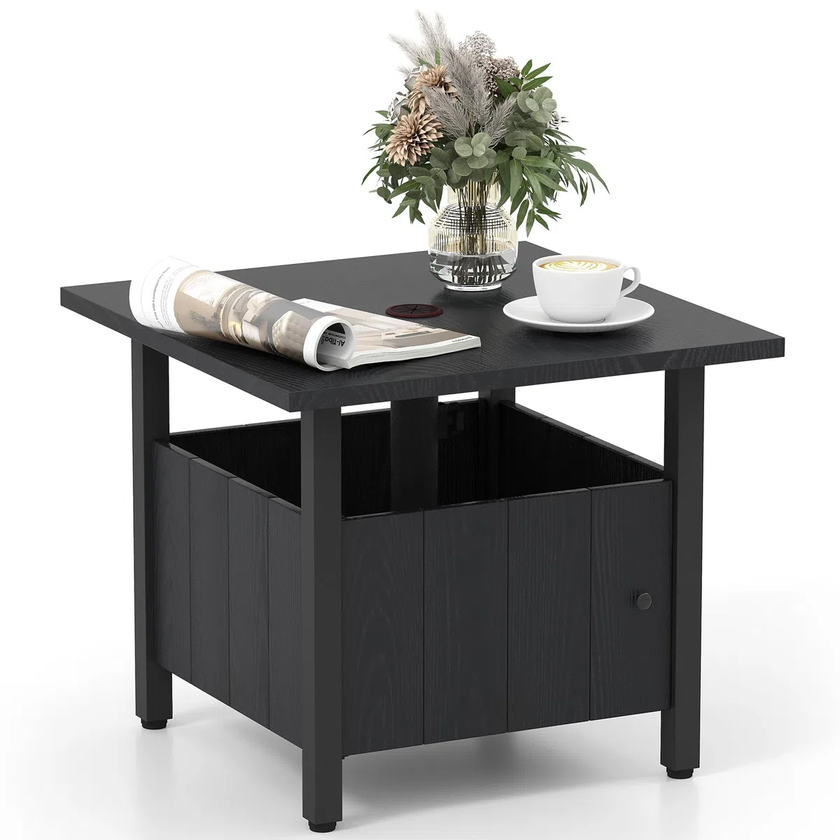RELAX4LIFE 2 in 1 Tavolino Laterale in Metallo con Foro per Ombrellone 5cm Manopole Regolabili Tavolo da Giardino 80KG 55,5x55,5x48cm
