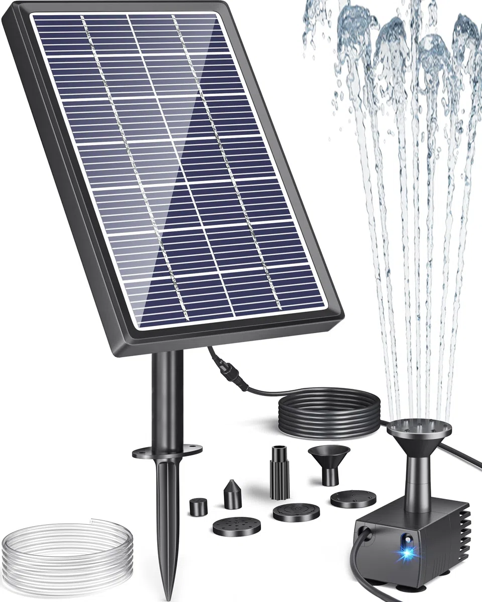 Pompa Solare per Laghetto 3.5W Fontana da Giardino con Tubo 1.2M 5 Ugelli
