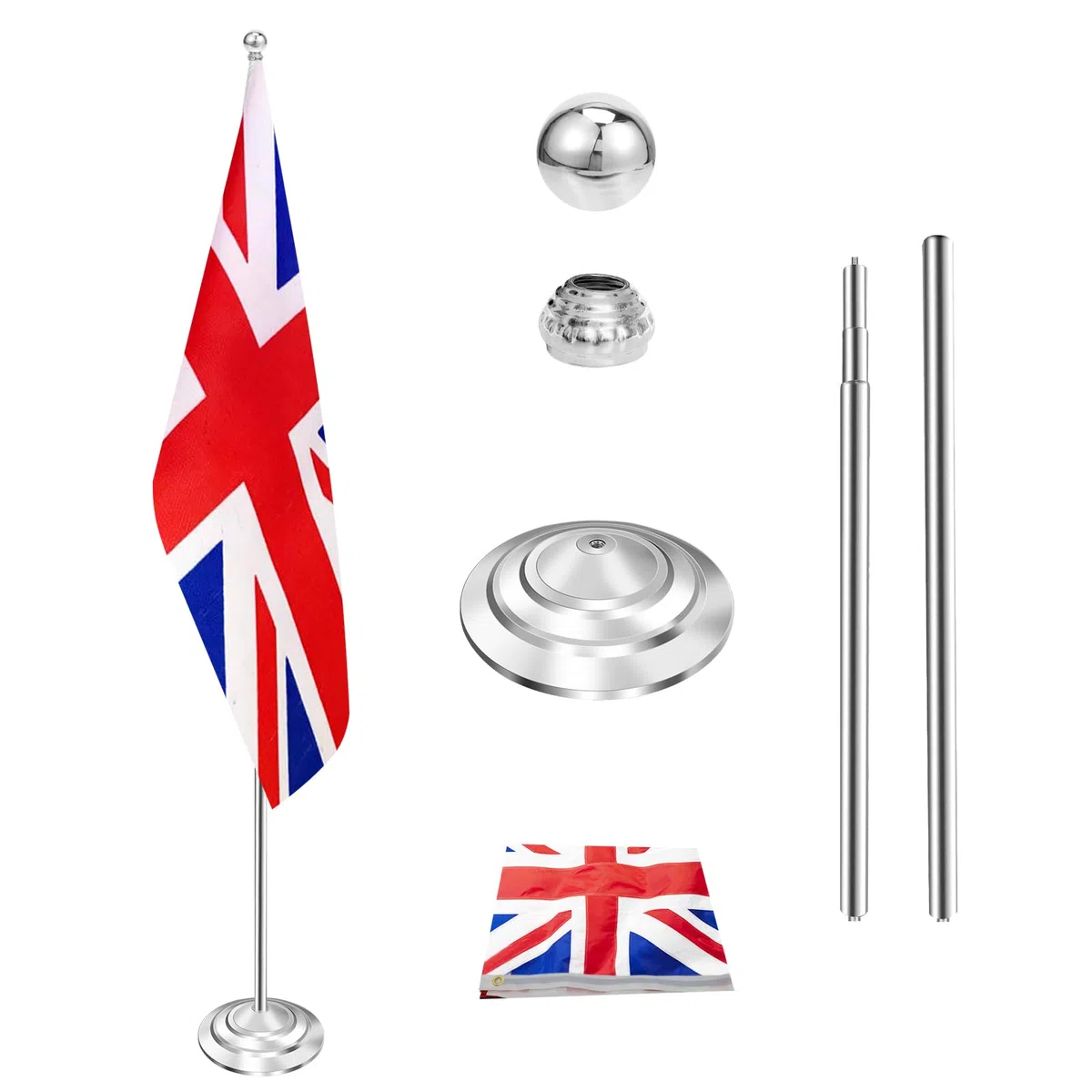 Kit asta bandiera da interni in acciaio inox, altezza 200-252 cm, base ponderata