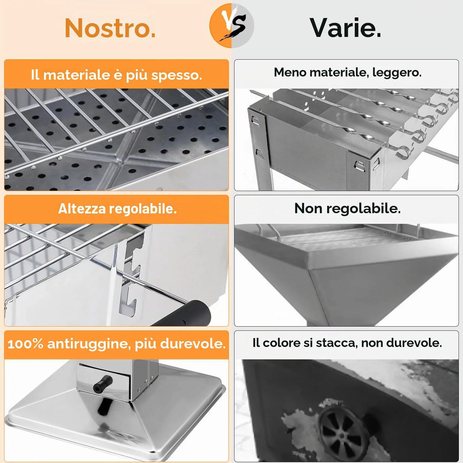 TLGREEN Barbecue a colonna in acciaio inox 63x48x92cm con griglia cromata e altezza regolabile