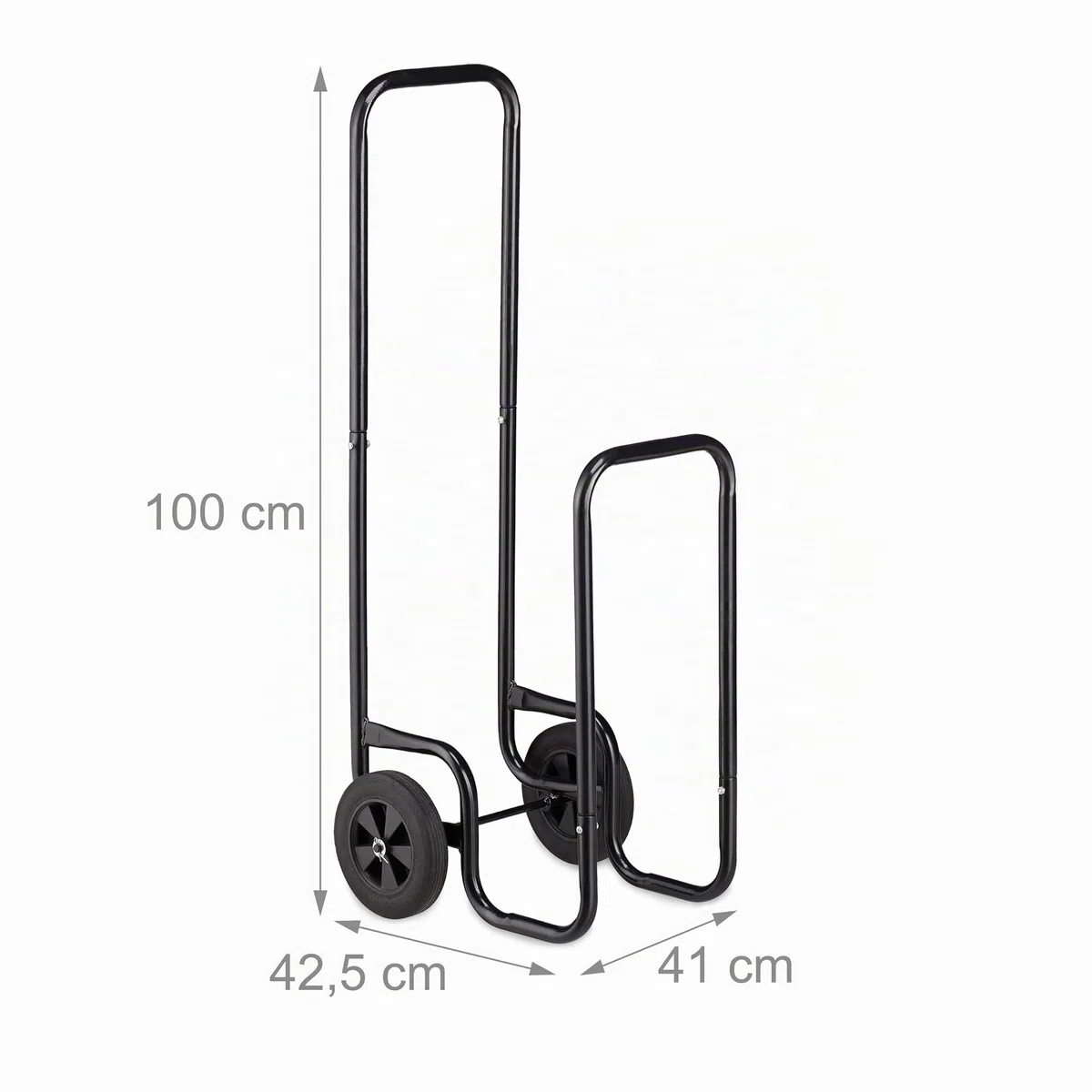 Relaxdays Carrello per Legna in Acciaio con 2 Ruote, Capacità di Carico 60 kg, Nero