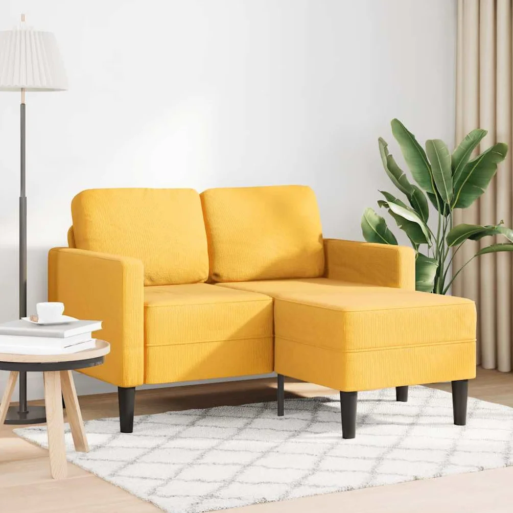 vidaXL Divano 2 Posti con Chaise Longue a L Giallo Chiaro 125 cm Lino, Divano a 2 posti Camera da Letto, divanetto, Divano a Due posti