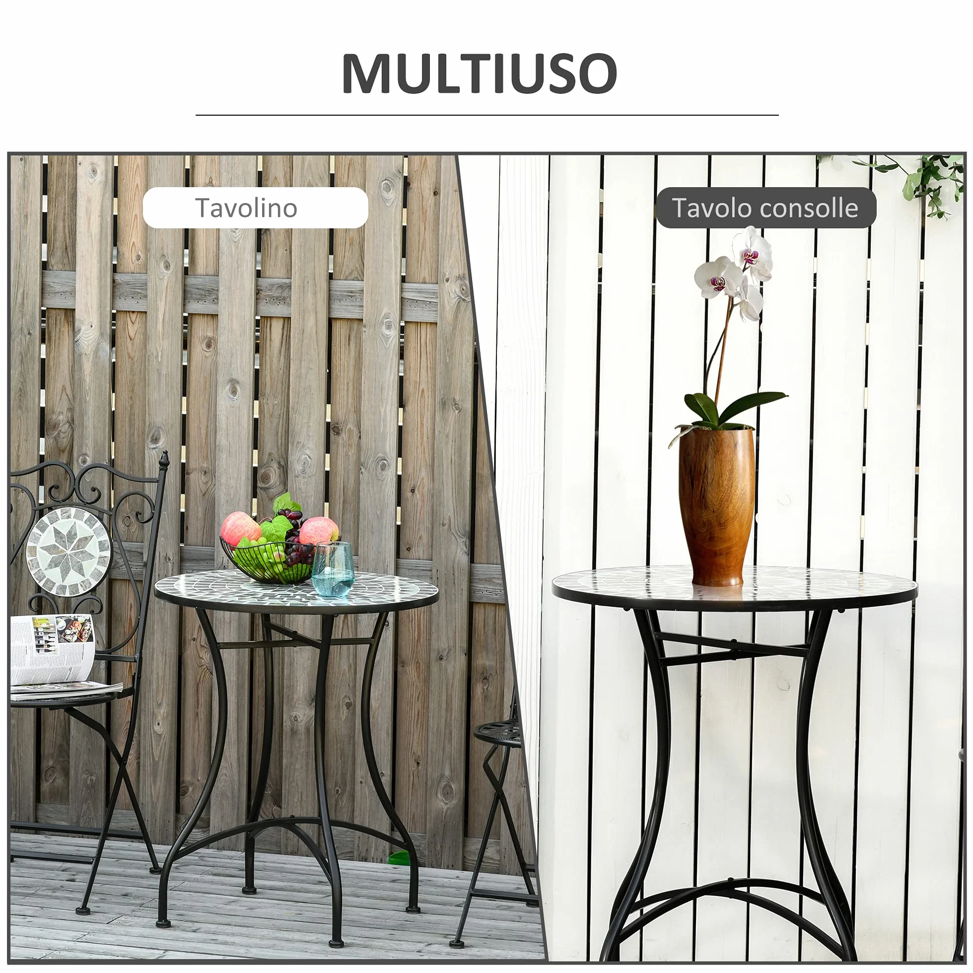 Outsunny Tavolino da Giardino in Metallo e Ceramica Ф60x71cm Nero