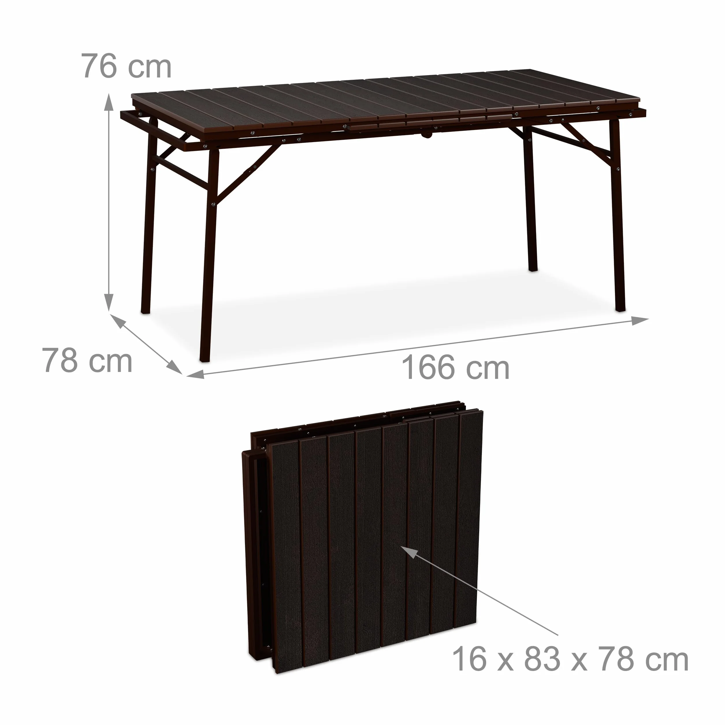 Relaxdays Tavolo Pieghevole da Giardino Allungabile 166-215 cm Plastica Acciaio 8 Persone Marrone