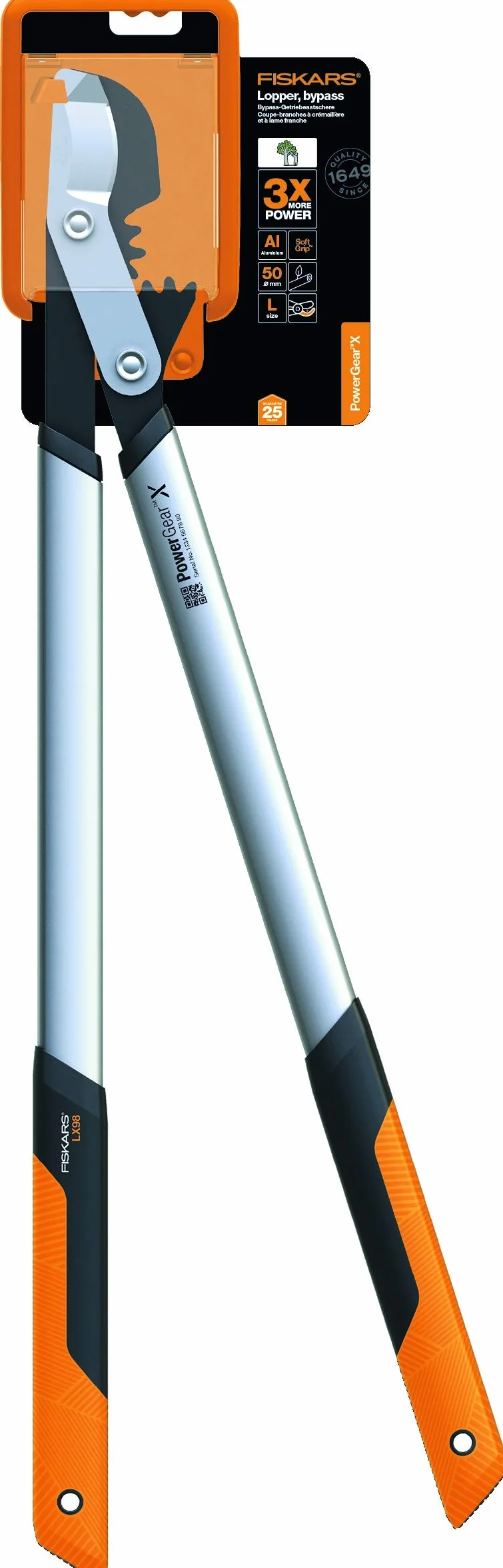 Fiskars PowerGear X Troncarami Bypass, 5 cm Ø di taglio, 80 cm, Acciaio antiaderente, Nero/Arancione