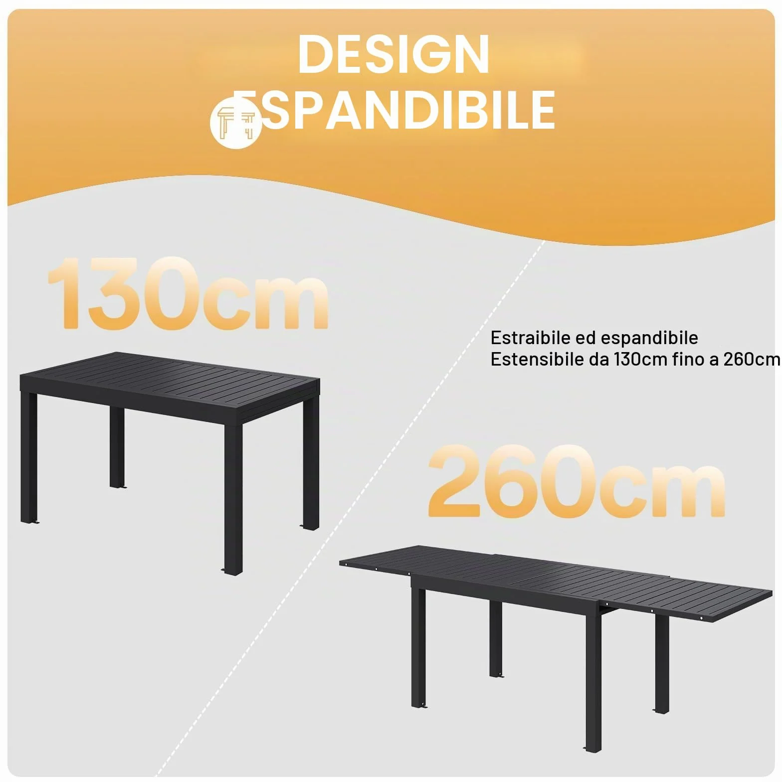 Devoko Set Tavolo e Sedie Da Giardino in Alluminio 8 Persone, 130-260CM Allungabile, Grigio Scuro