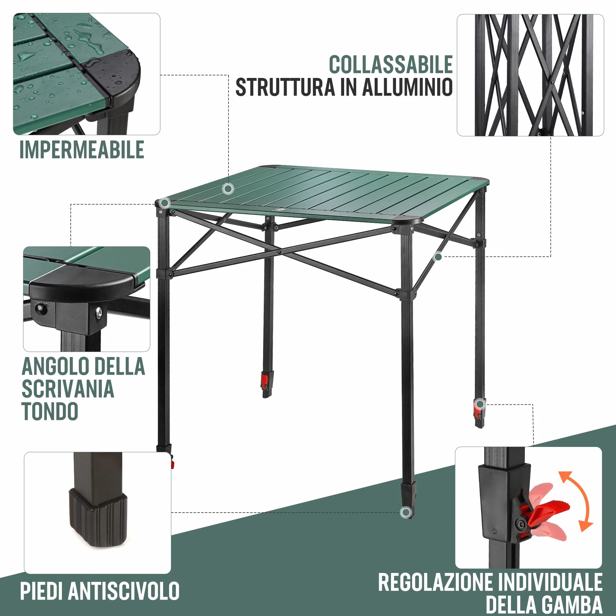VILLEY Tavolo Pieghevole in Alluminio 70x70x78 cm con Borsa da Trasporto per Campeggio Picnic Giardino