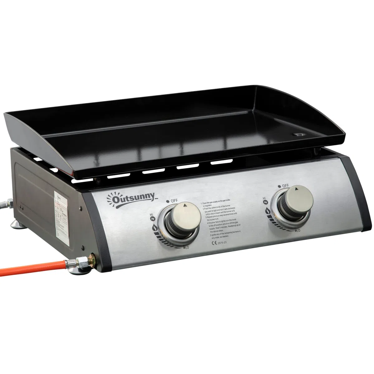 Outsunny Piastra Barbecue a Gas 2 Bruciatori BBQ Antiaderente da Tavolo 5kW 48.5x46x21cm Nero